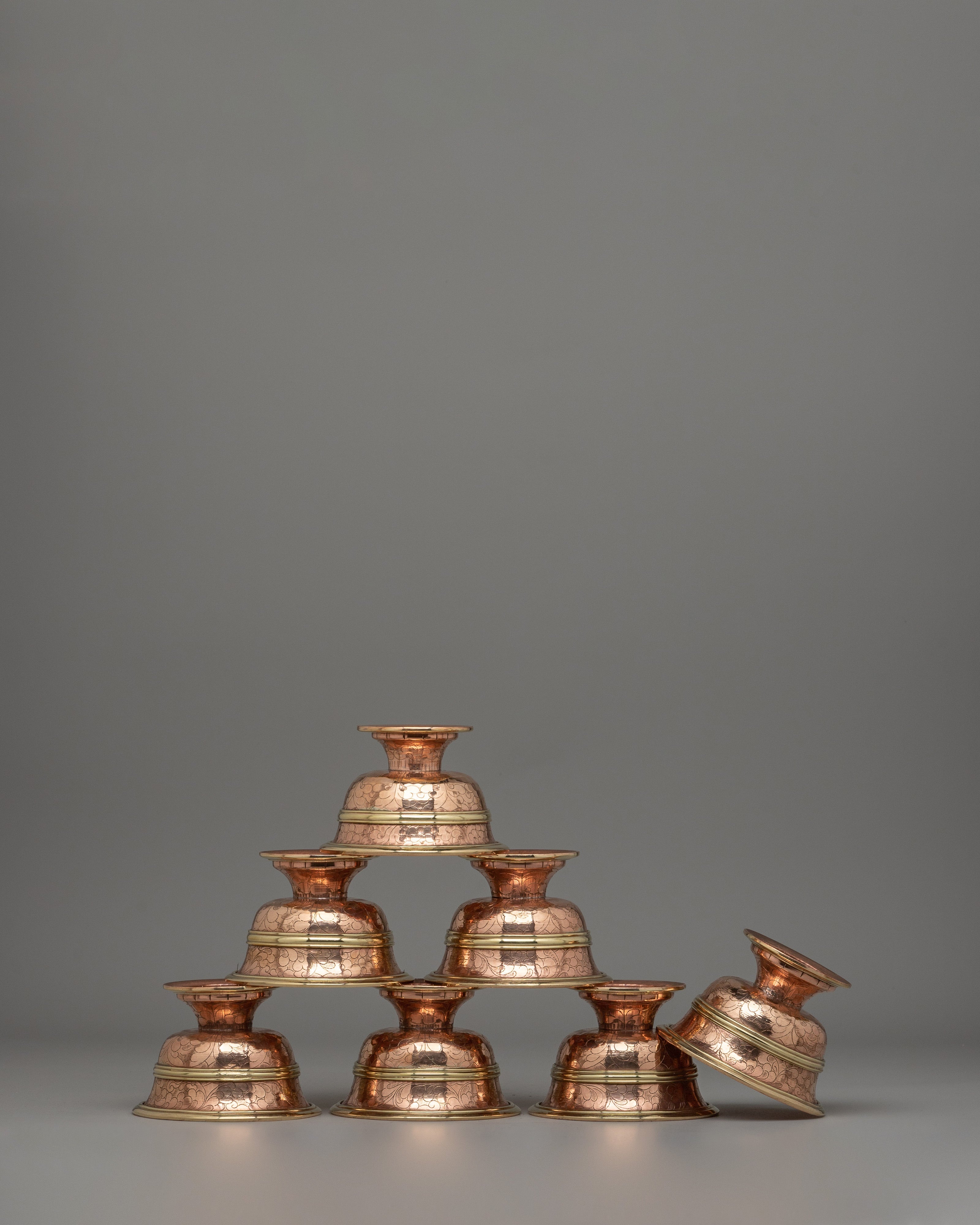 Tibetan Copper Offering Bowl Set | Ritual Water Offerings for Ceremonial Offerings