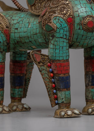 Handcrafted Brass Snow Lion Statue | Sacred Buddhist Artifact