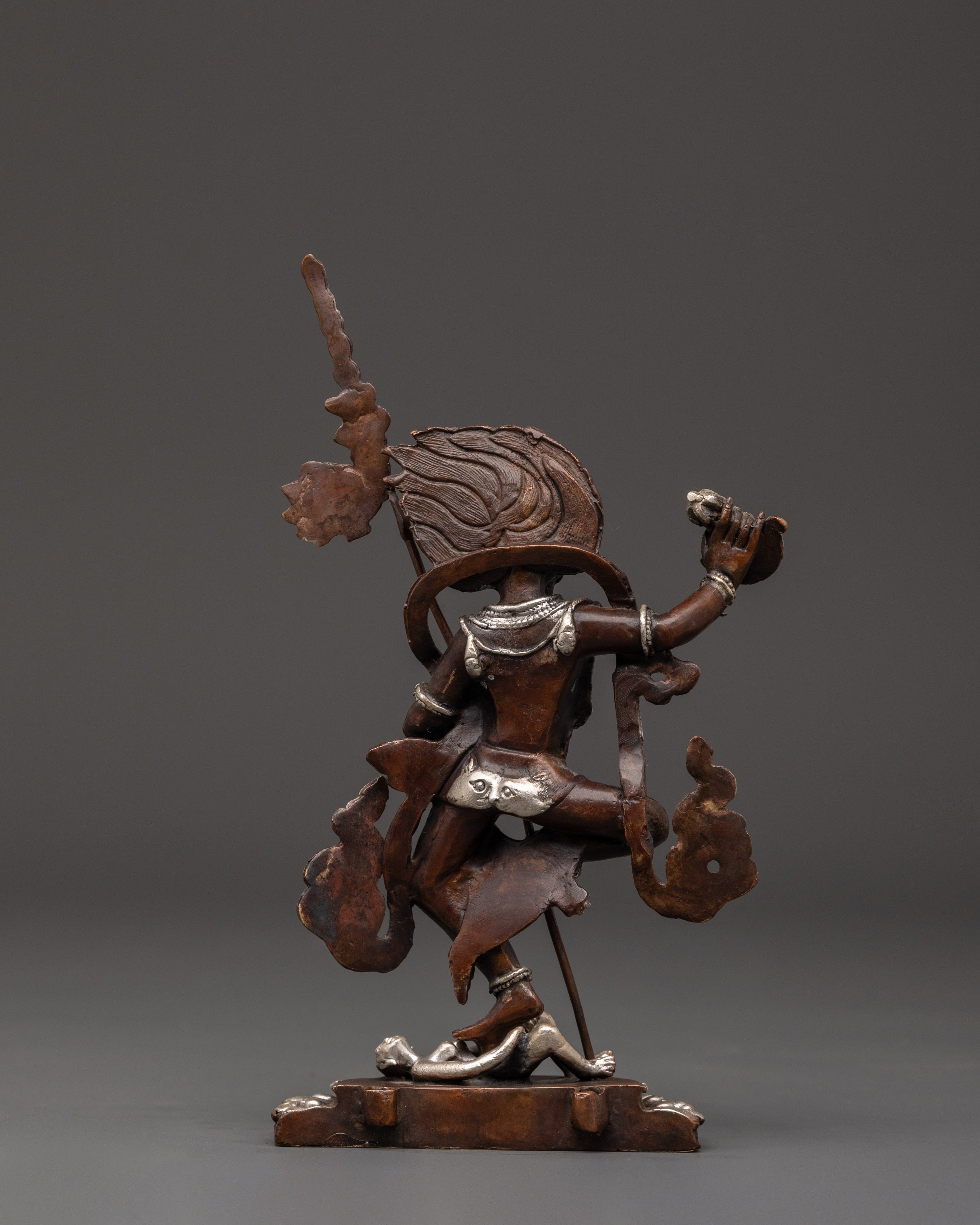 Yogini Simhamukha Statue | Sacred Oxidized Copper & Silver-Plated Sculpture