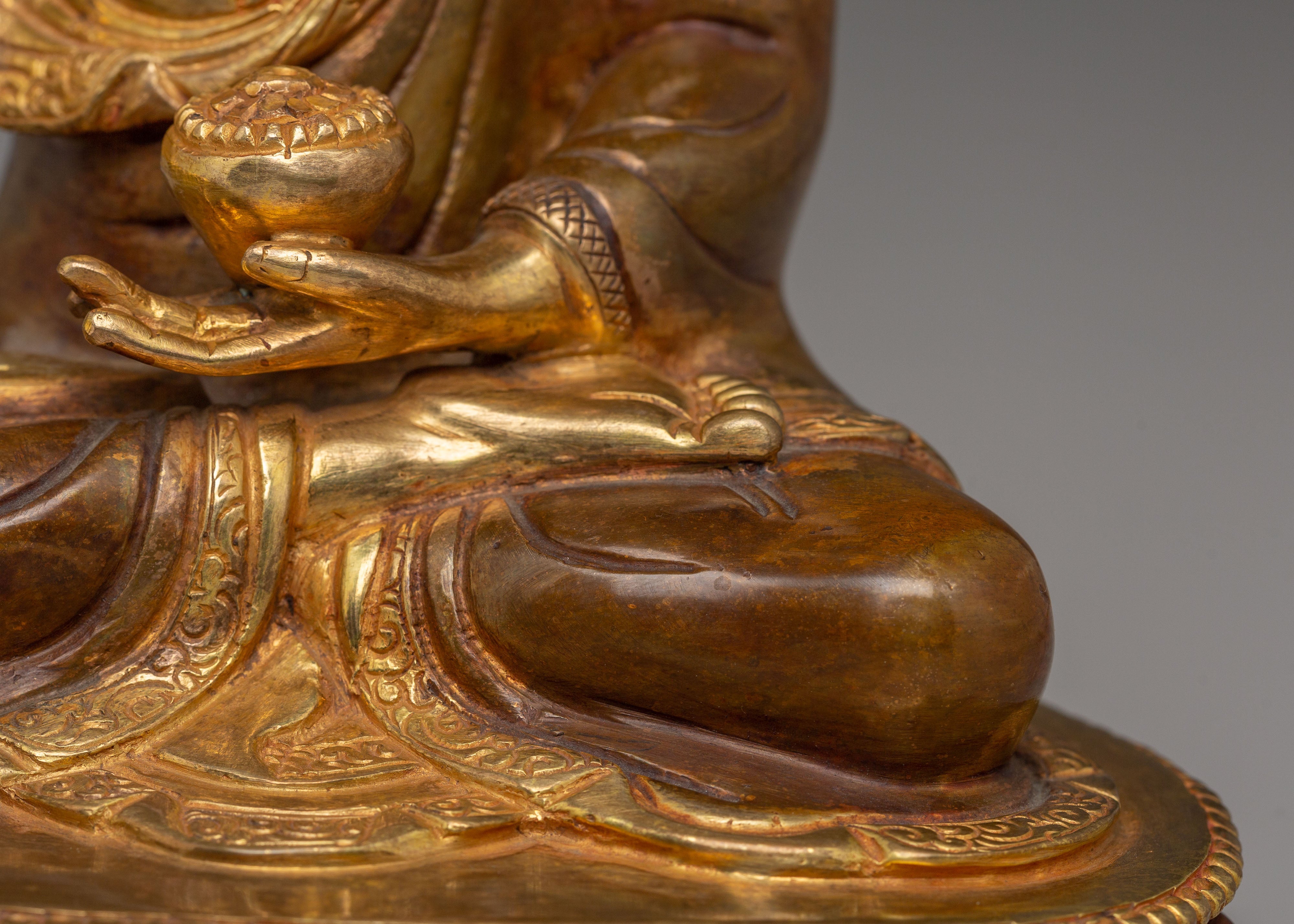 Crowned Shakyamuni Buddha Statue | Handcrafted Gold-Plated Tibetan Buddha