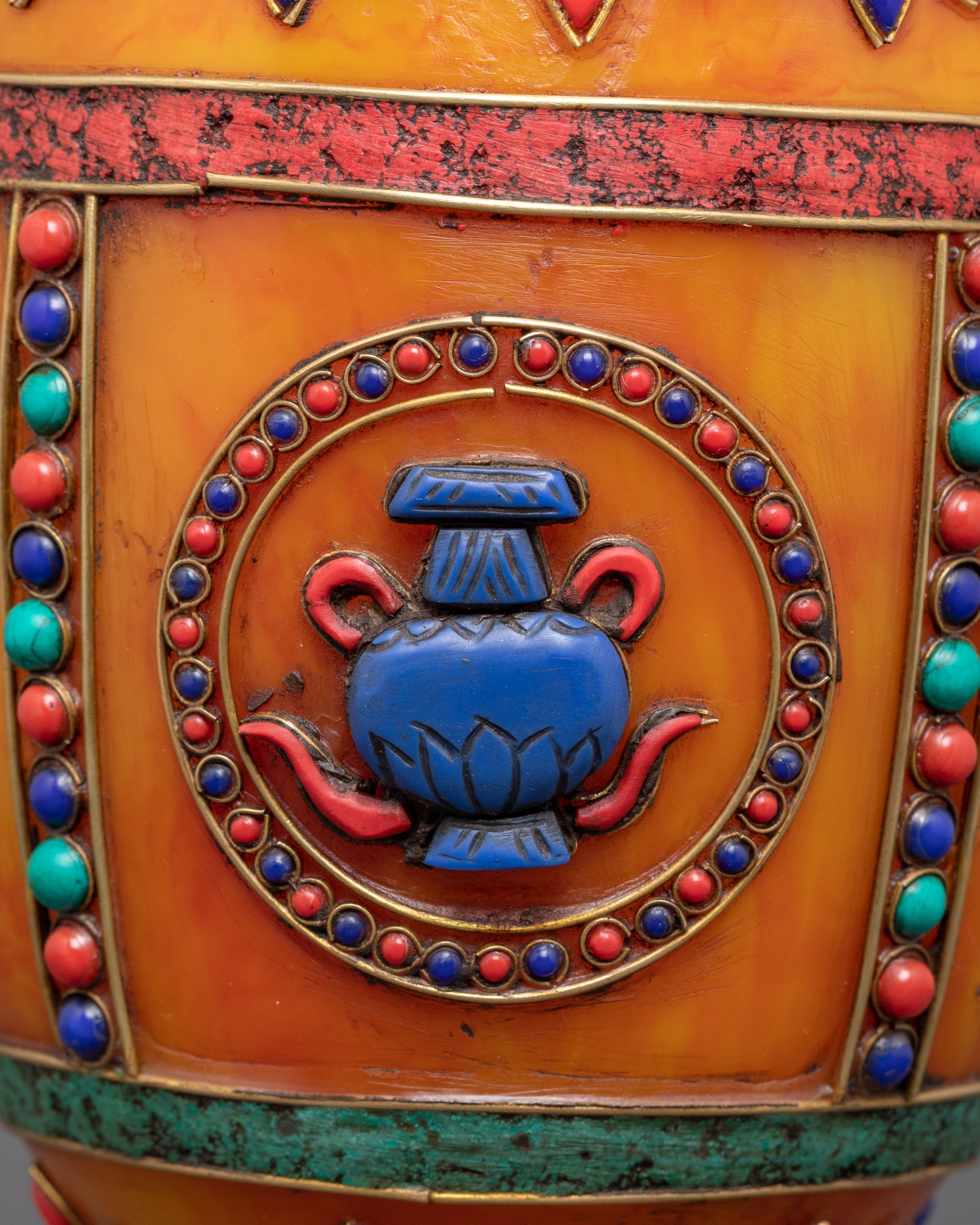 Buddhist Flower Vase Set for Decor | Coral, and Turquoise Stones