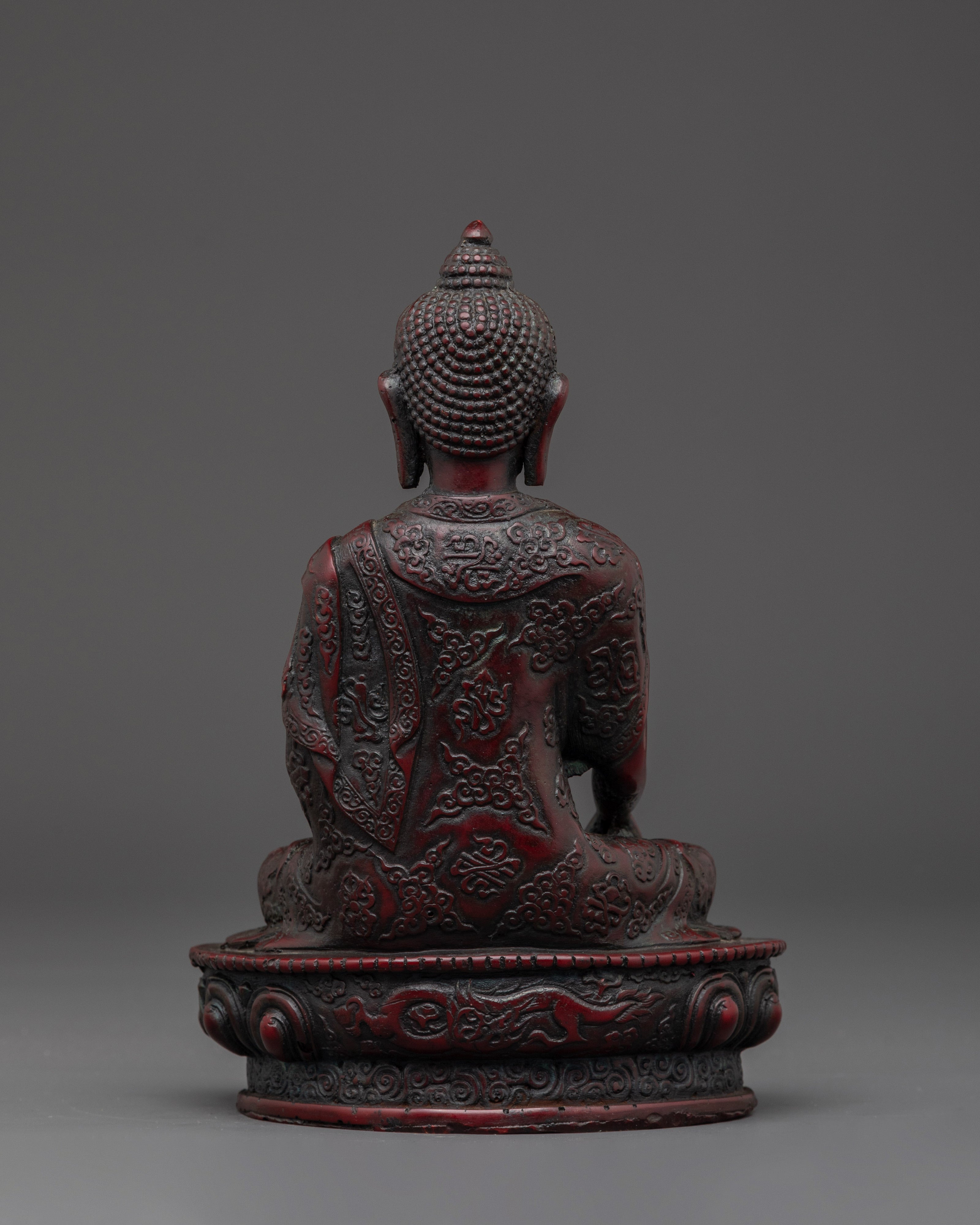 Sacred Shakyamuni Buddha Sculpture | Ceramic Red Buddha Statue for Meditation