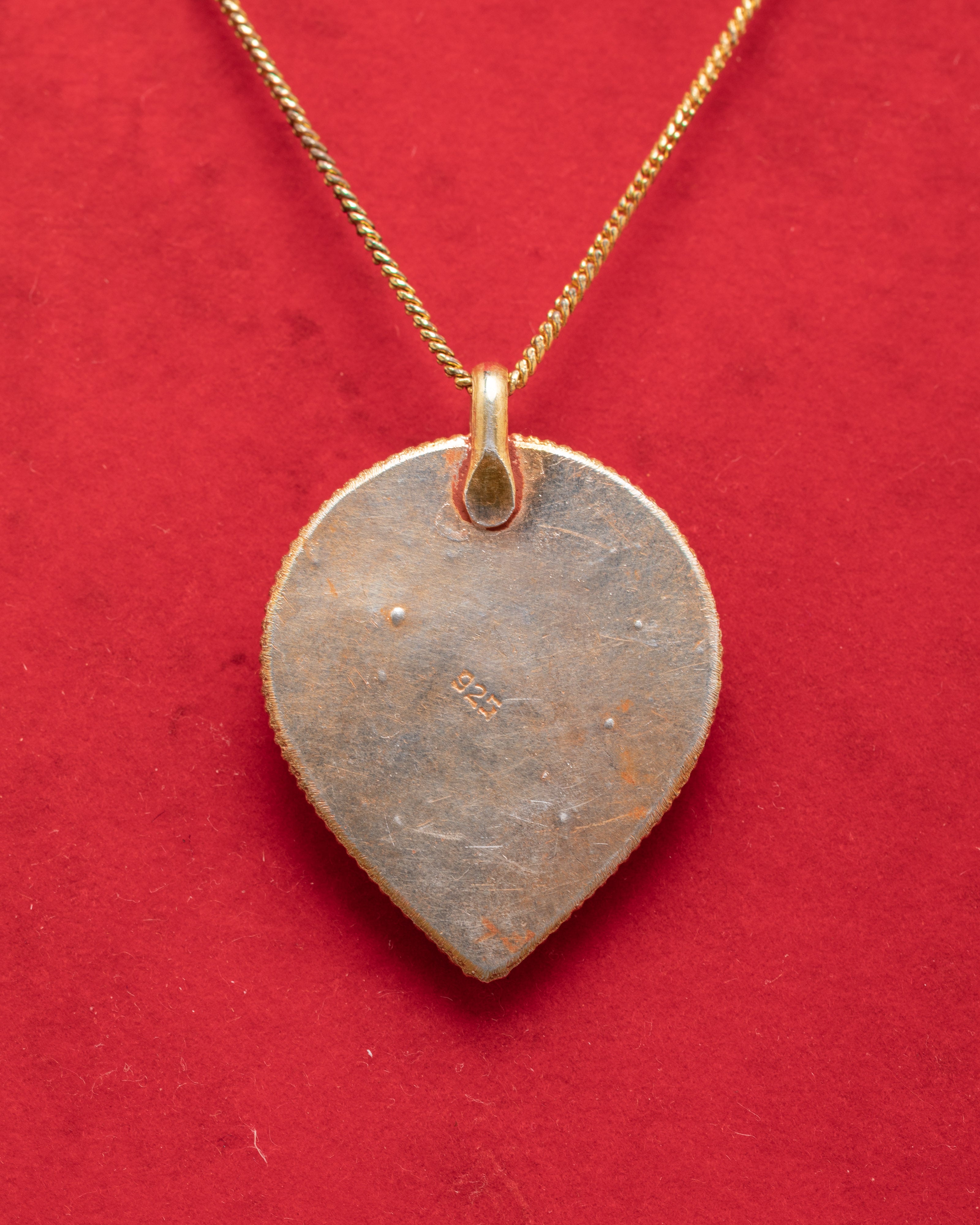 Handcrafted Silver Locket with Gold Plating | Elegant Pendant with Gemstones Inlays