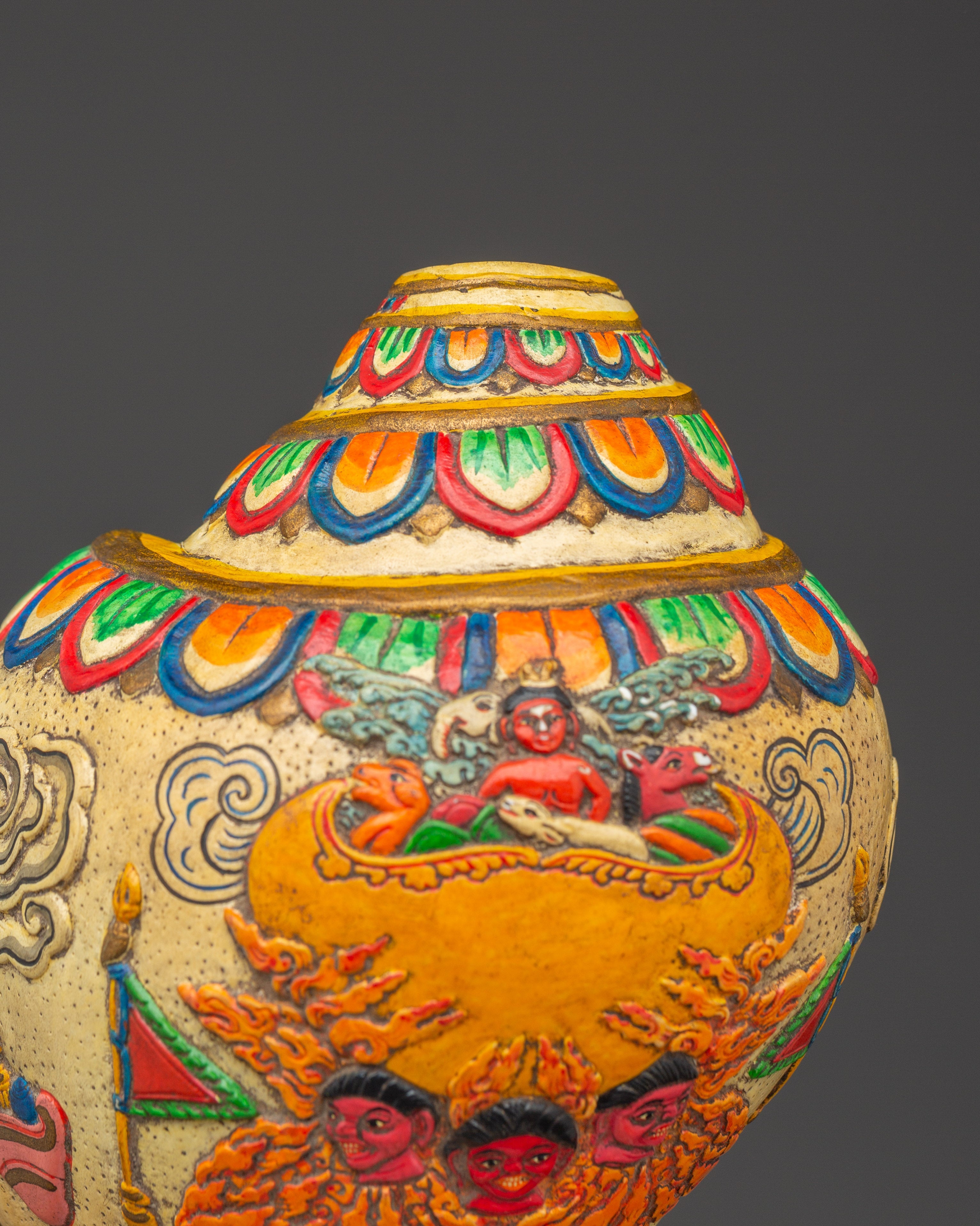 Tibetan Ritual Shankha | Hand-Painted Conch Shell with Acrylic Color