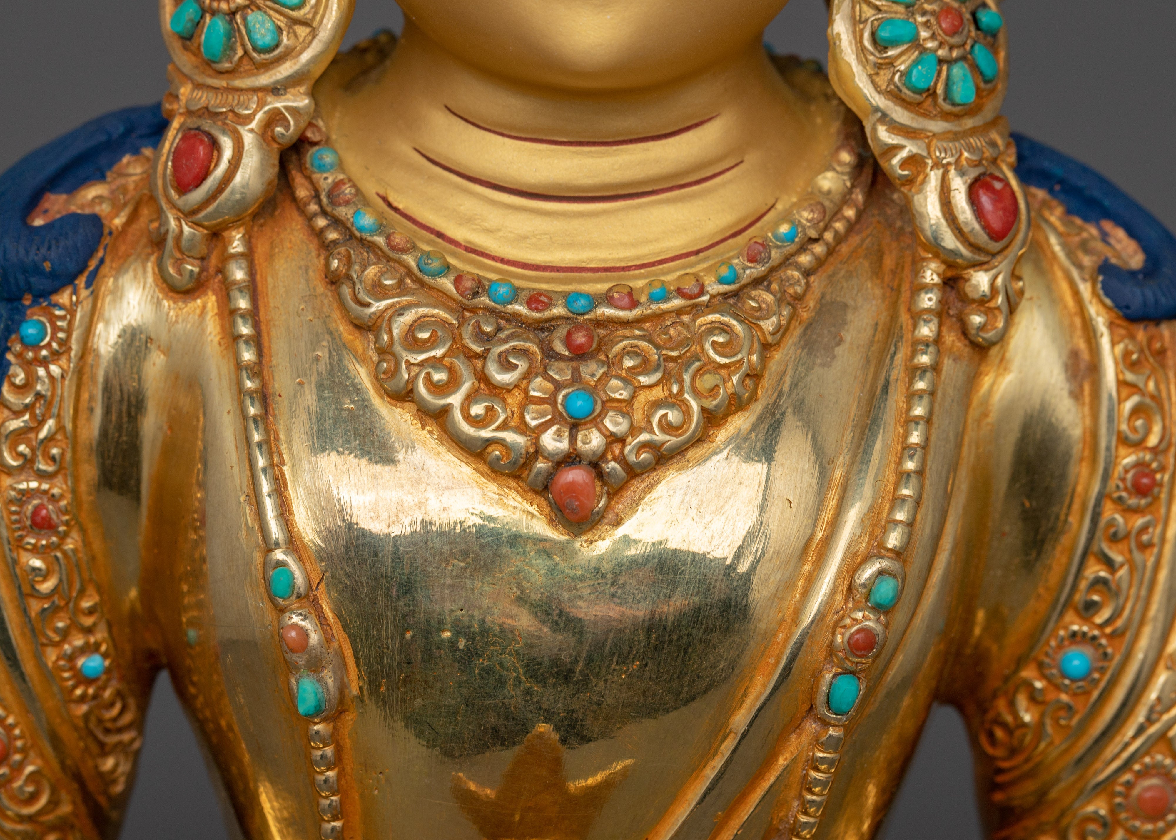 Meditation Deity Amitayus Figurine | Gold Gilded Traditional Himalayan Art