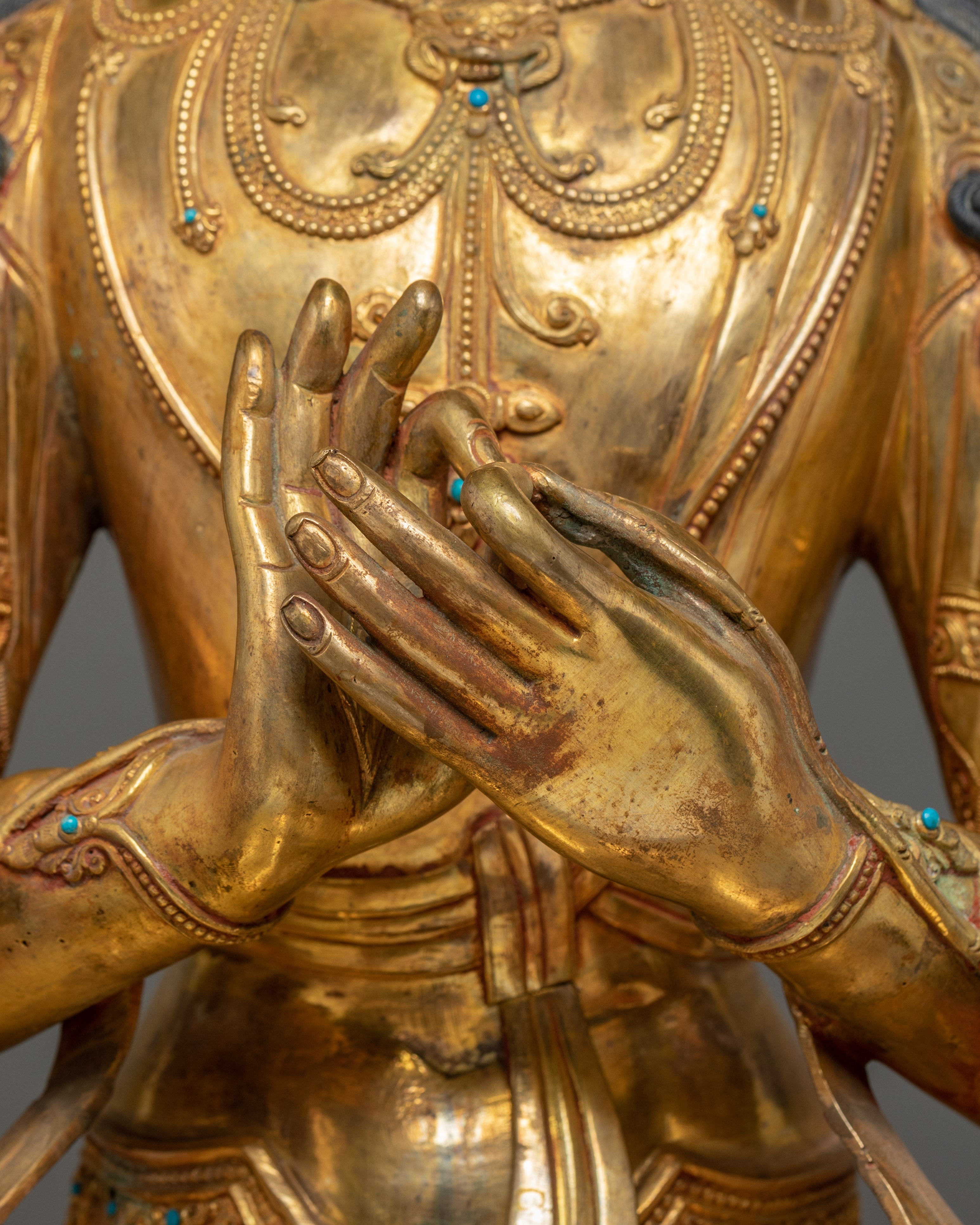 24K Gold Maitreya Buddha Statue | Meditation Shrine Decor