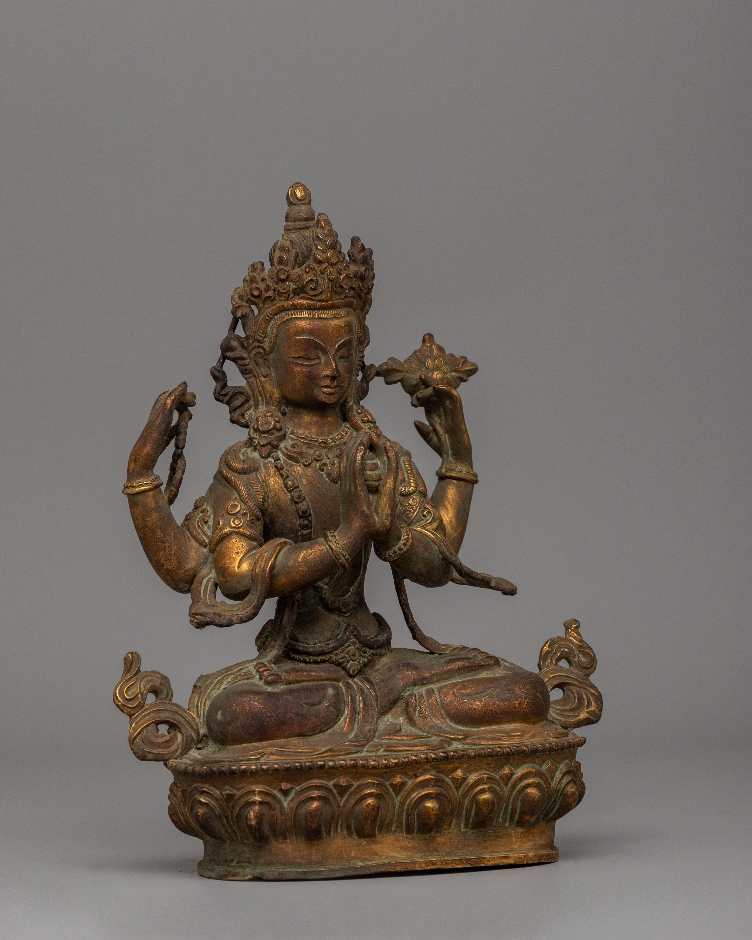 Four Armed Chenrezig Buddhist Deity Statue | Traditional Himalayan Art And Craft of Nepal