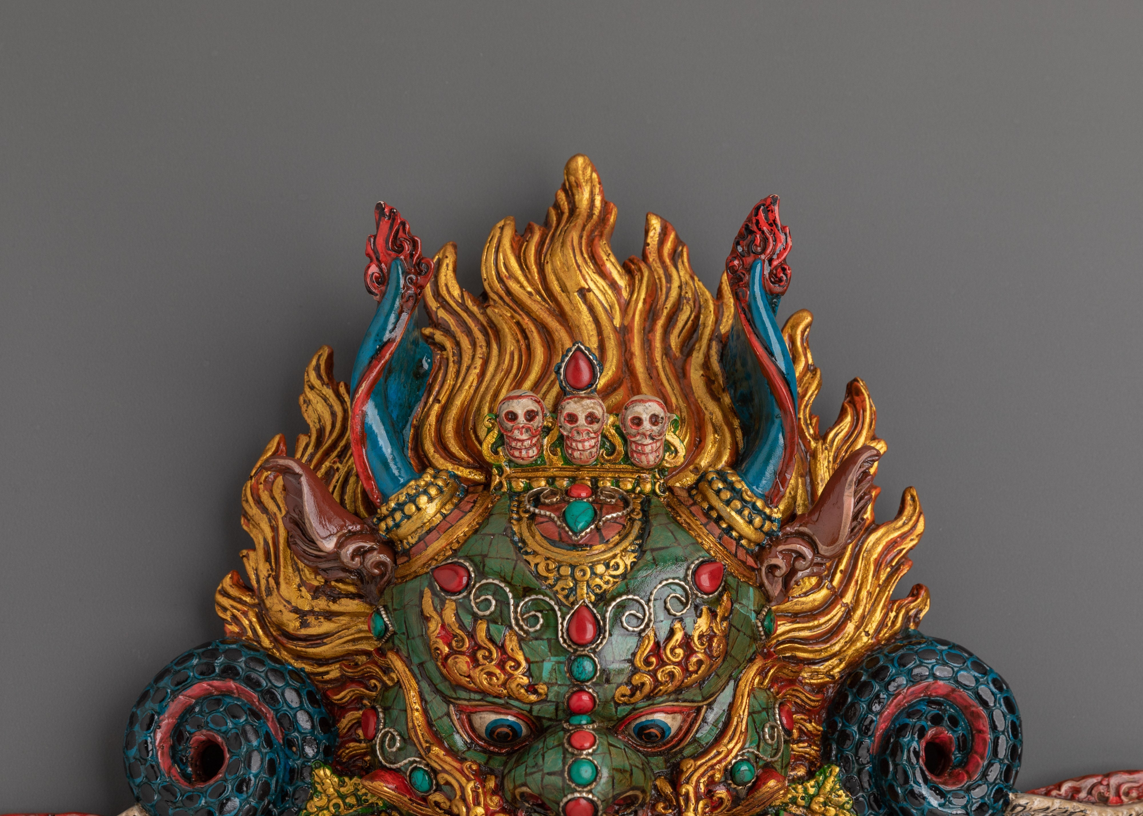 Himalayan Guardian Spirit Wall Hanging | Ceramic Tibetan Protective Mask