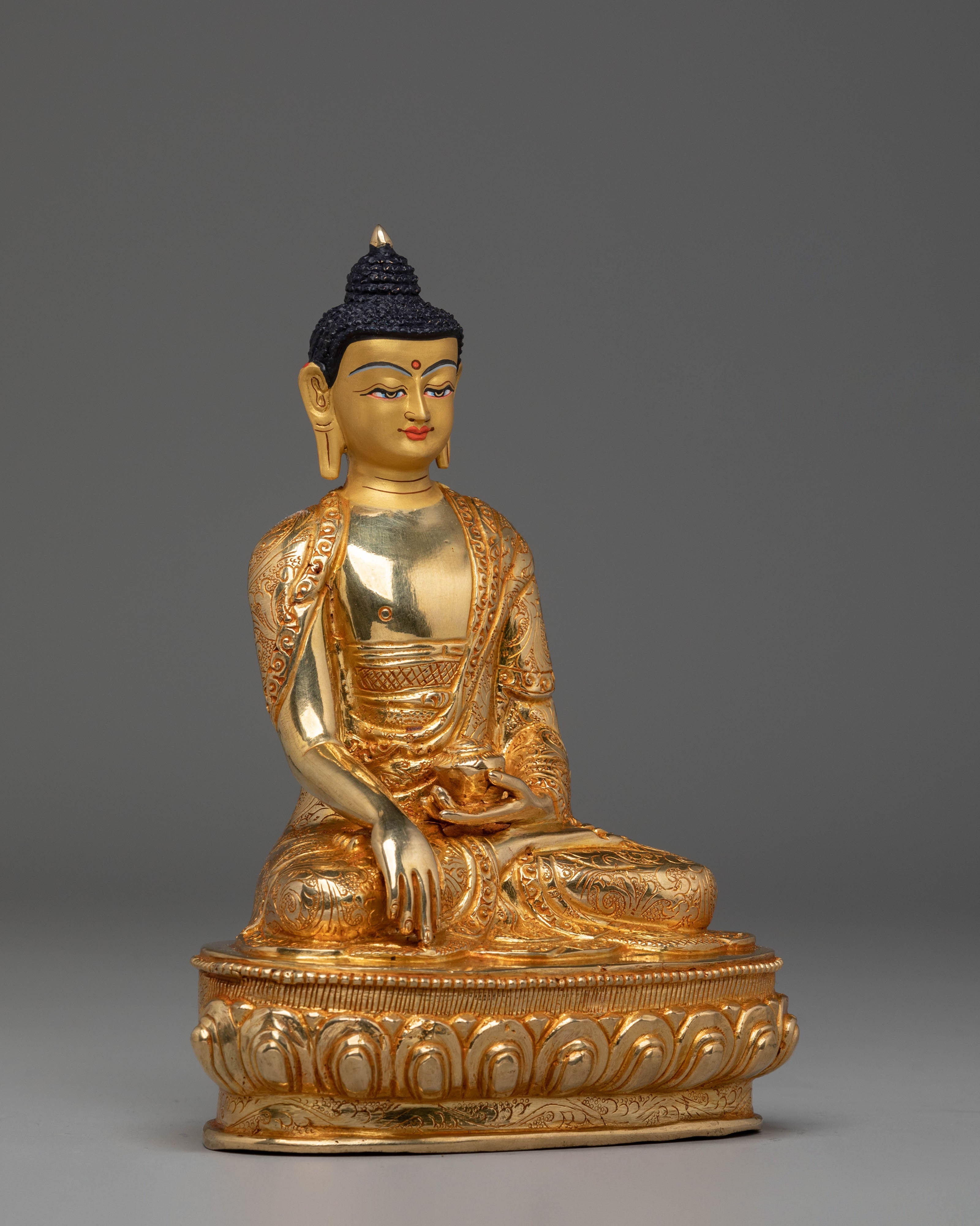 Shakyamuni Buddha Handmade Sacred Statue | Gold Plated Copper Figurine