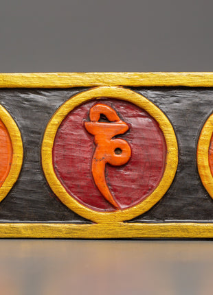 Tibetan Mantra Wall Hanging in Wood | Hand-Painted Sacred Art