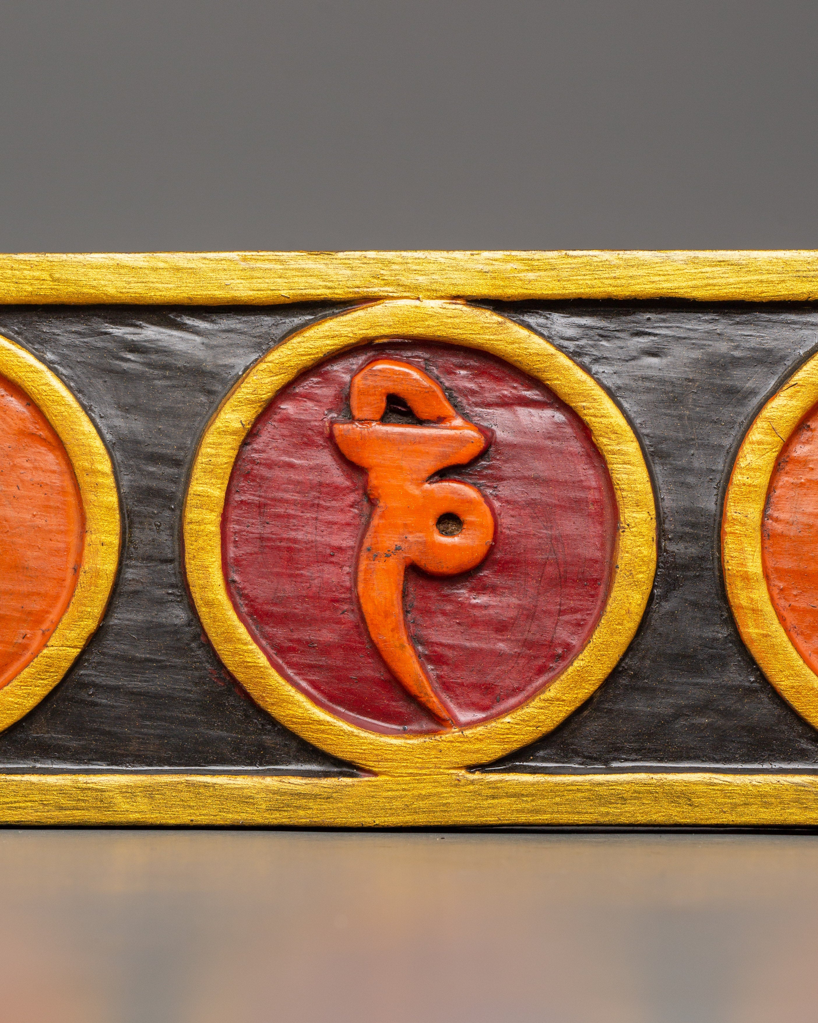 Tibetan Mantra Wall Hanging in Wood | Hand-Painted Sacred Art