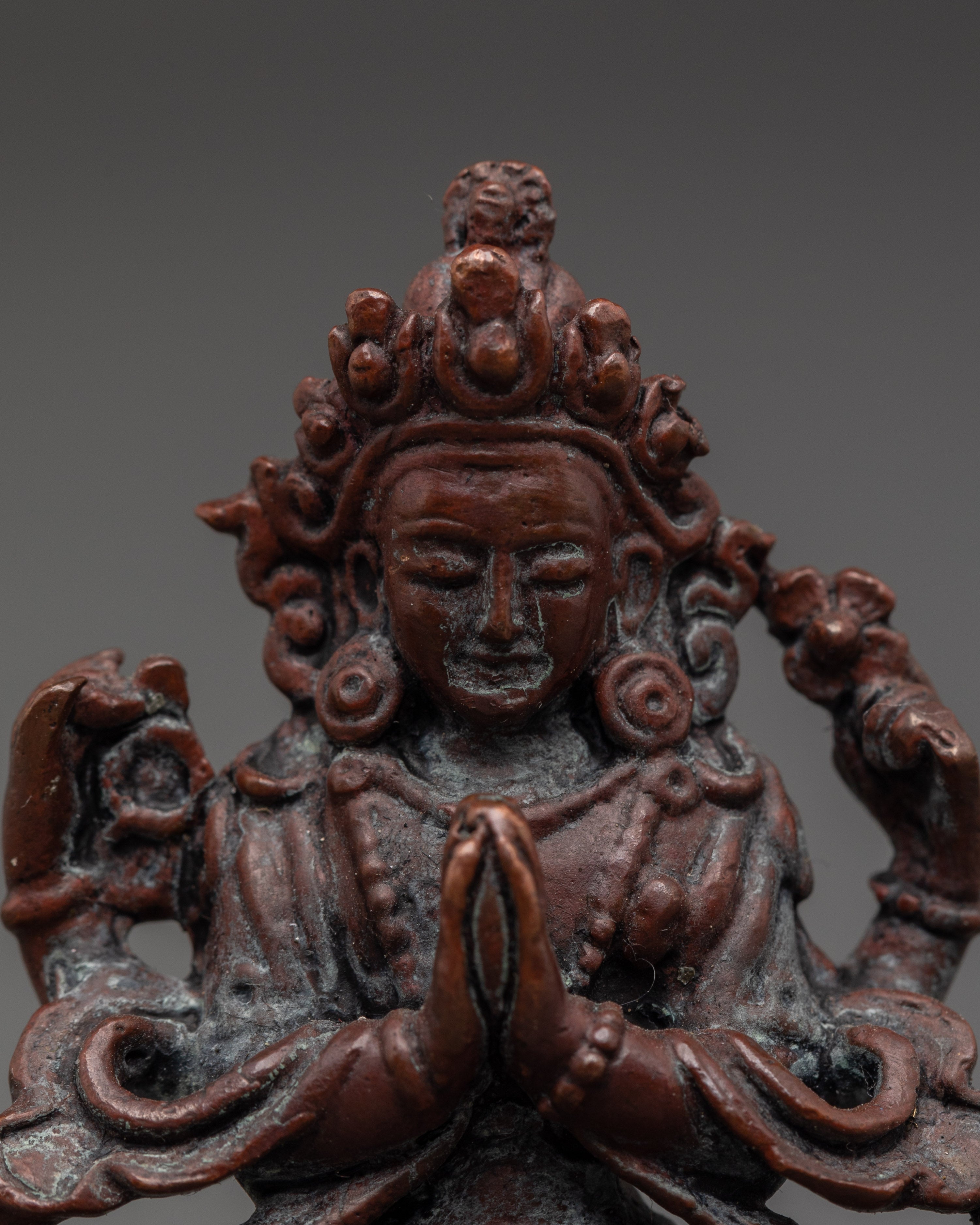 Compassionate Buddha Chenrezig Statue | Oxidized Copper Bodhisattva Sculpture