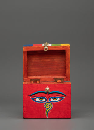 Wooden Box with Buddha Eyes | Tibetan Prayer Flag Colors