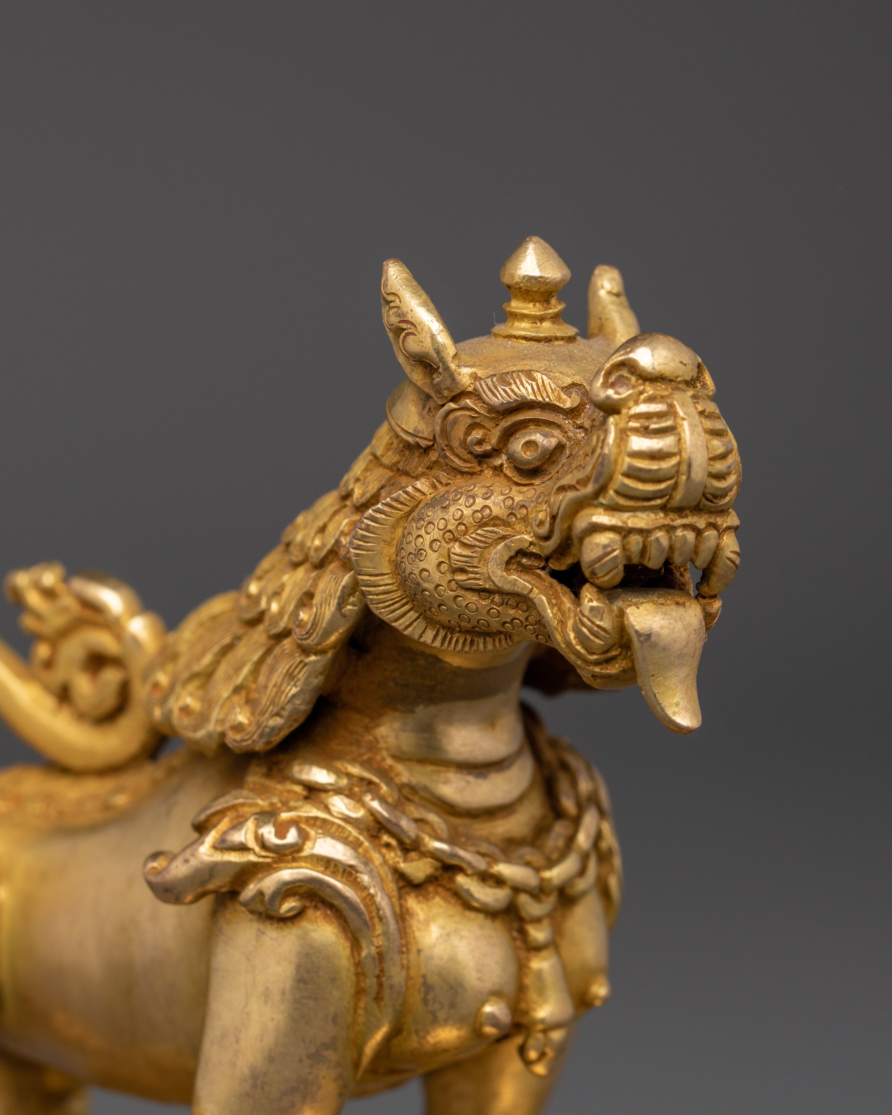 Gold Plated Lion Statue Set | Set of Two Temple Guardians