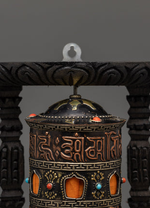 Sacred Tibetan Spinning Mantra Wheel | Copper, Coral, and Turquoise Stones