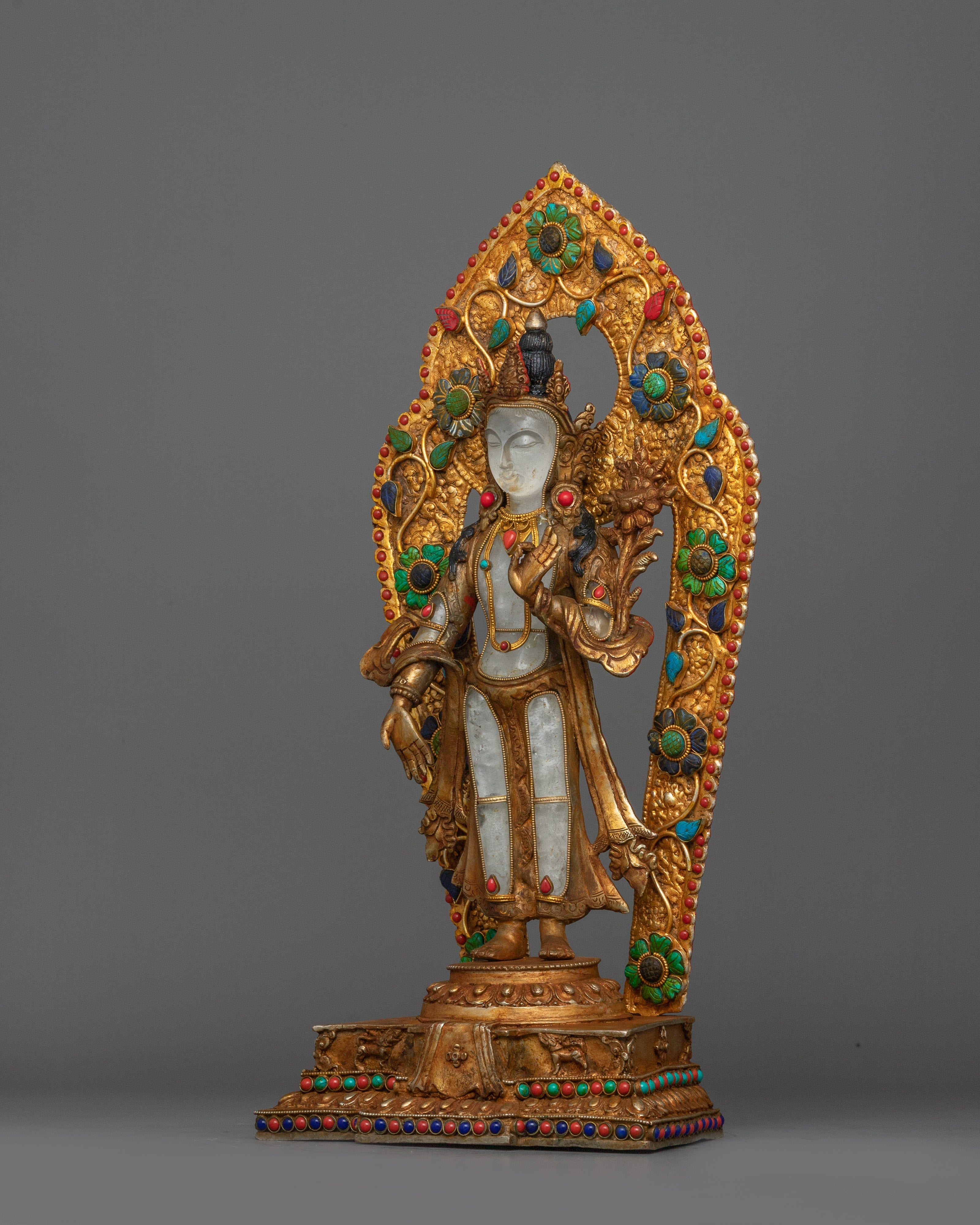 Sacred Avalokiteshvara Sculpture | Radiant Gemstone Buddhist Artwork