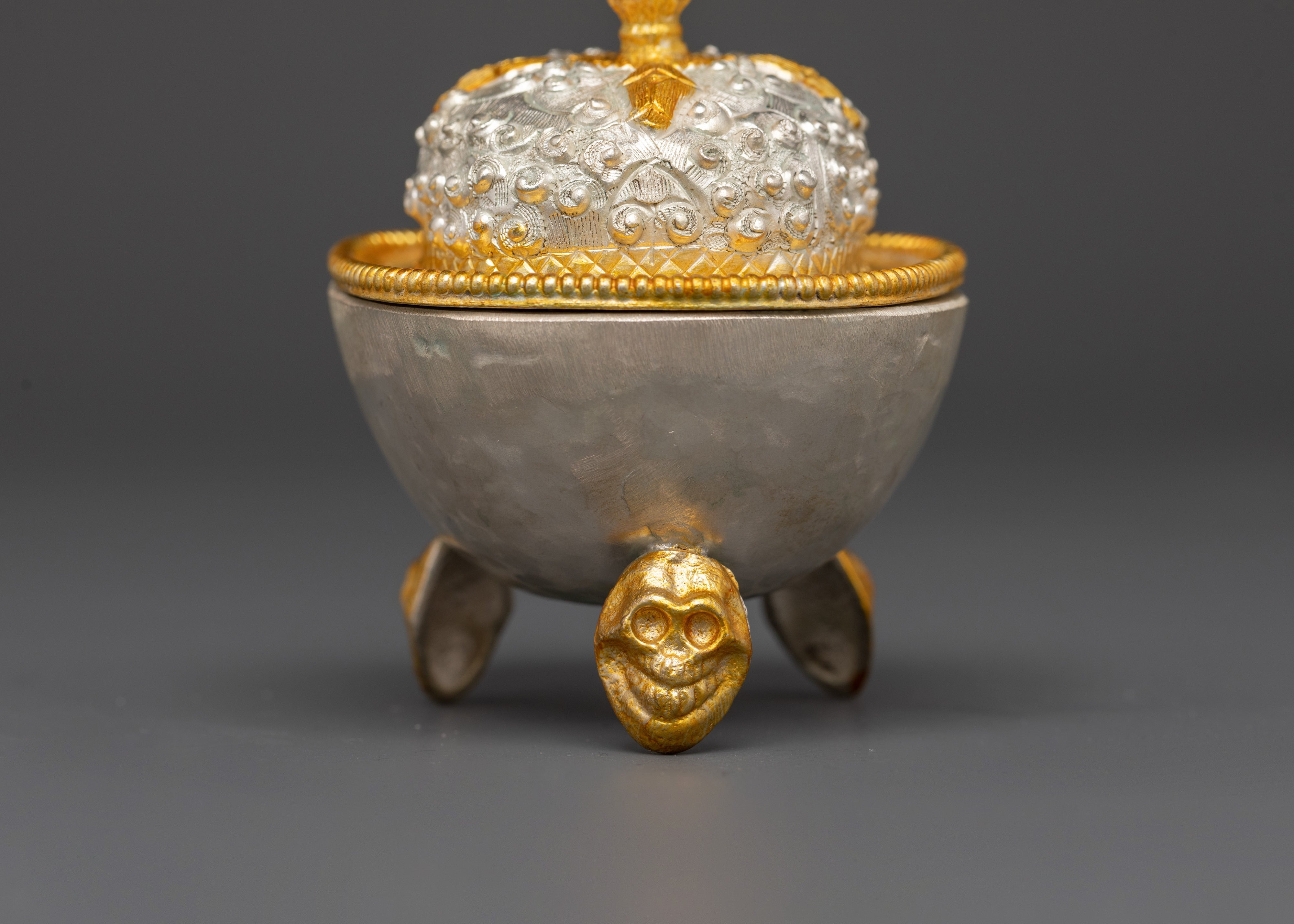 Ceremonial Kapala Vessel | Gold and Silver Plated Buddhist Ritual Bowl