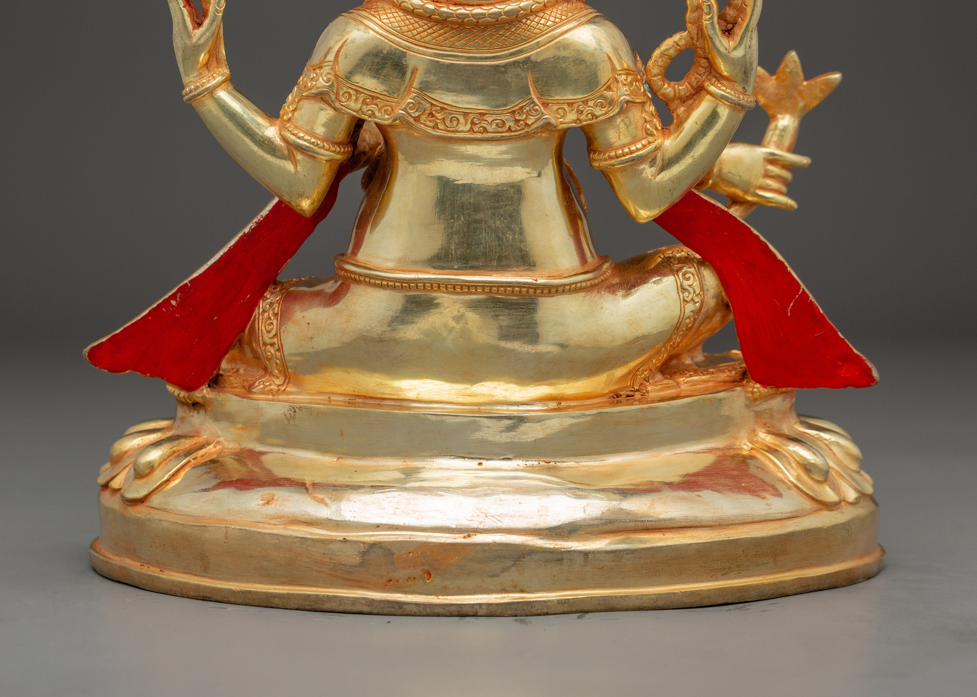 Handmade Gold-Plated Ganesha Sculpture | Copper Body with Coral & Turquoise Stones