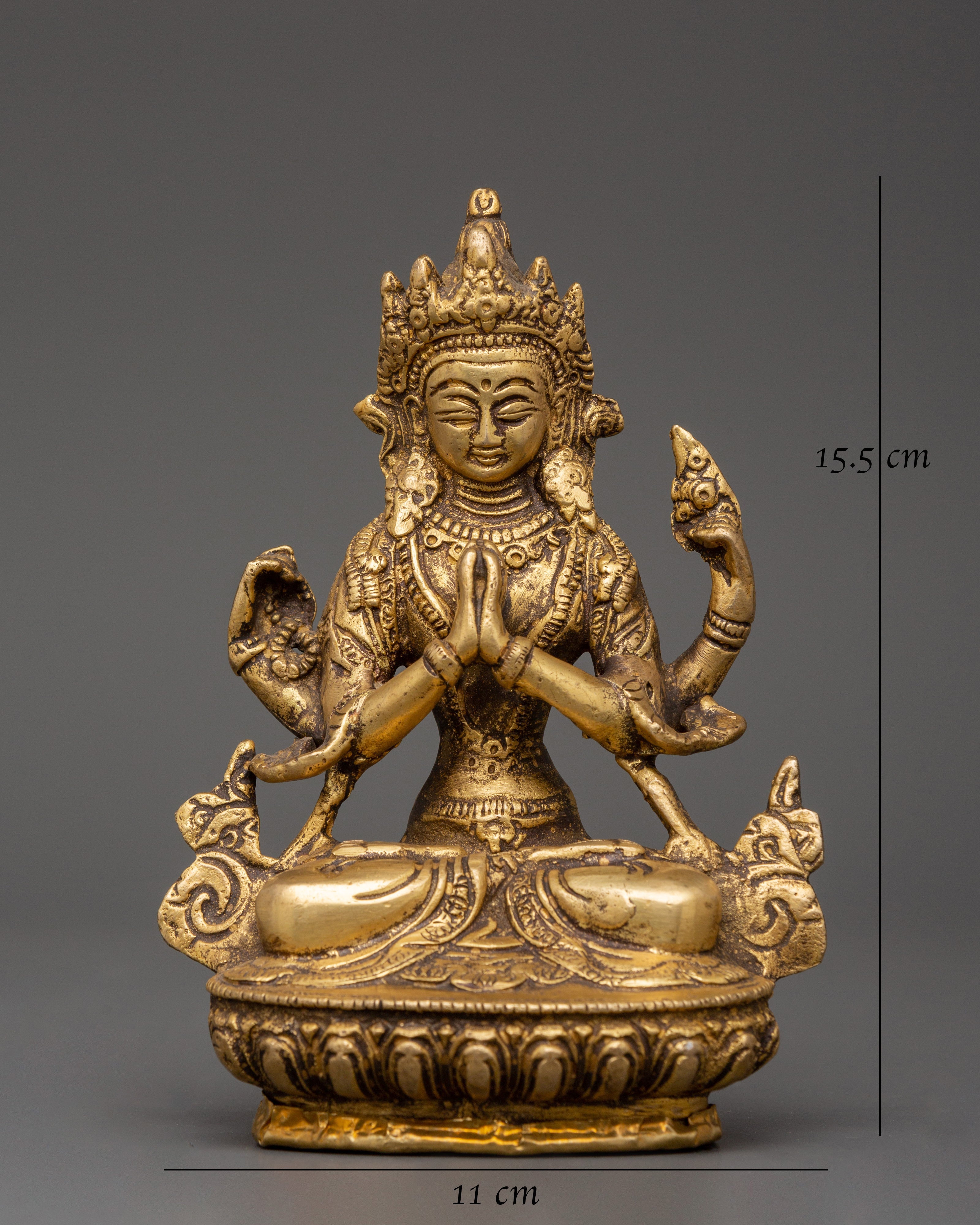 Handcrafted Brass Chenresig Statue | Tibetan Buddha of Compassion