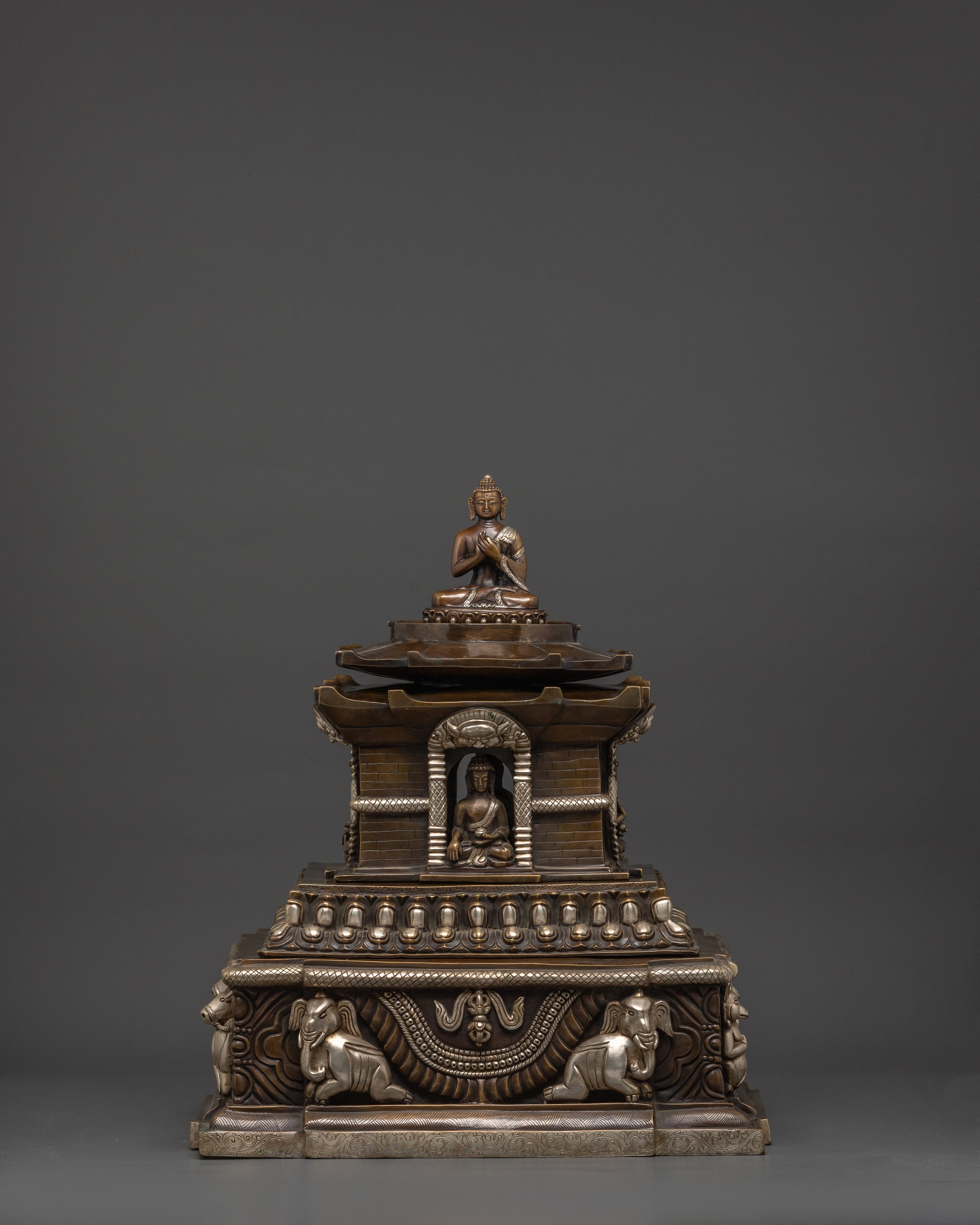 Large Oxidized Copper Stupa | Buddha Statue for Altar