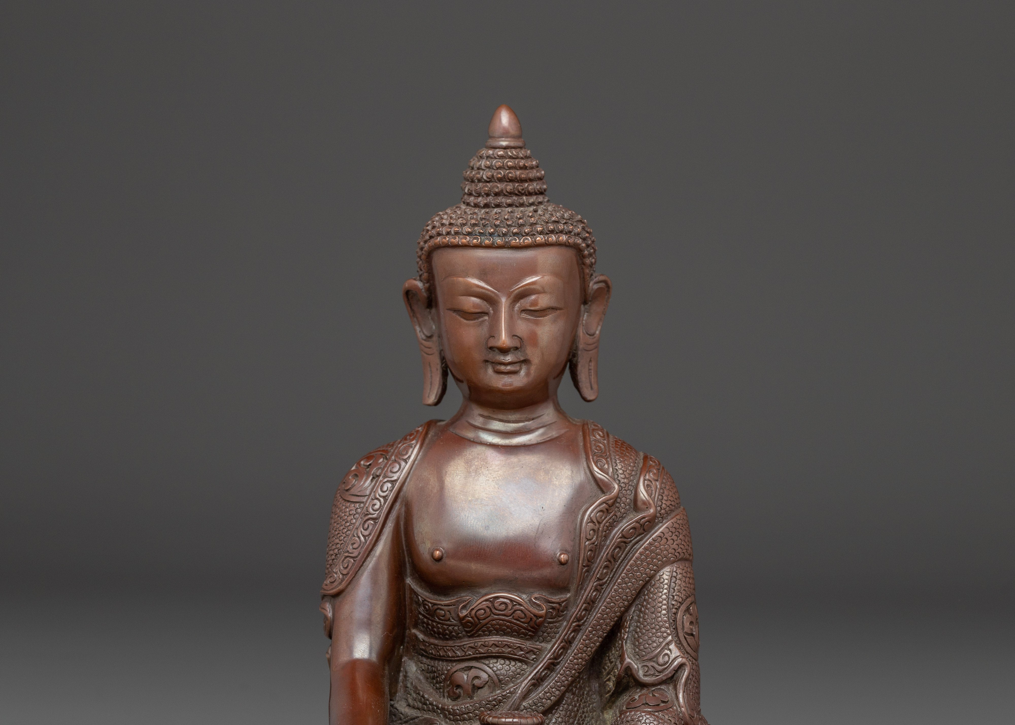 Peaceful Shakyamuni Buddha Oxidized Copper Statue | Meditative Decor