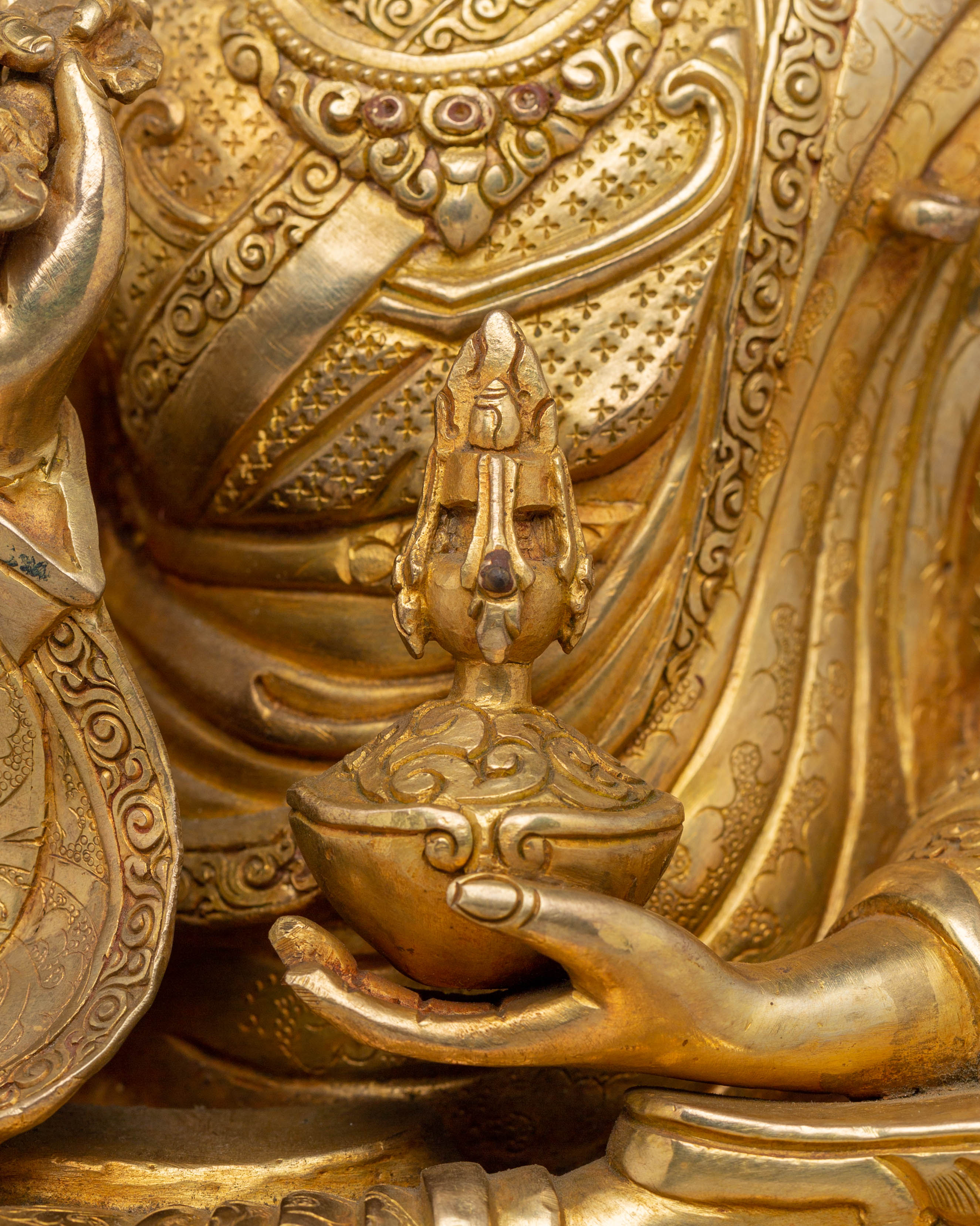 Handcrafted Guru Tsokye Dorje Statue with Copper Body and 24K Gold Gilding