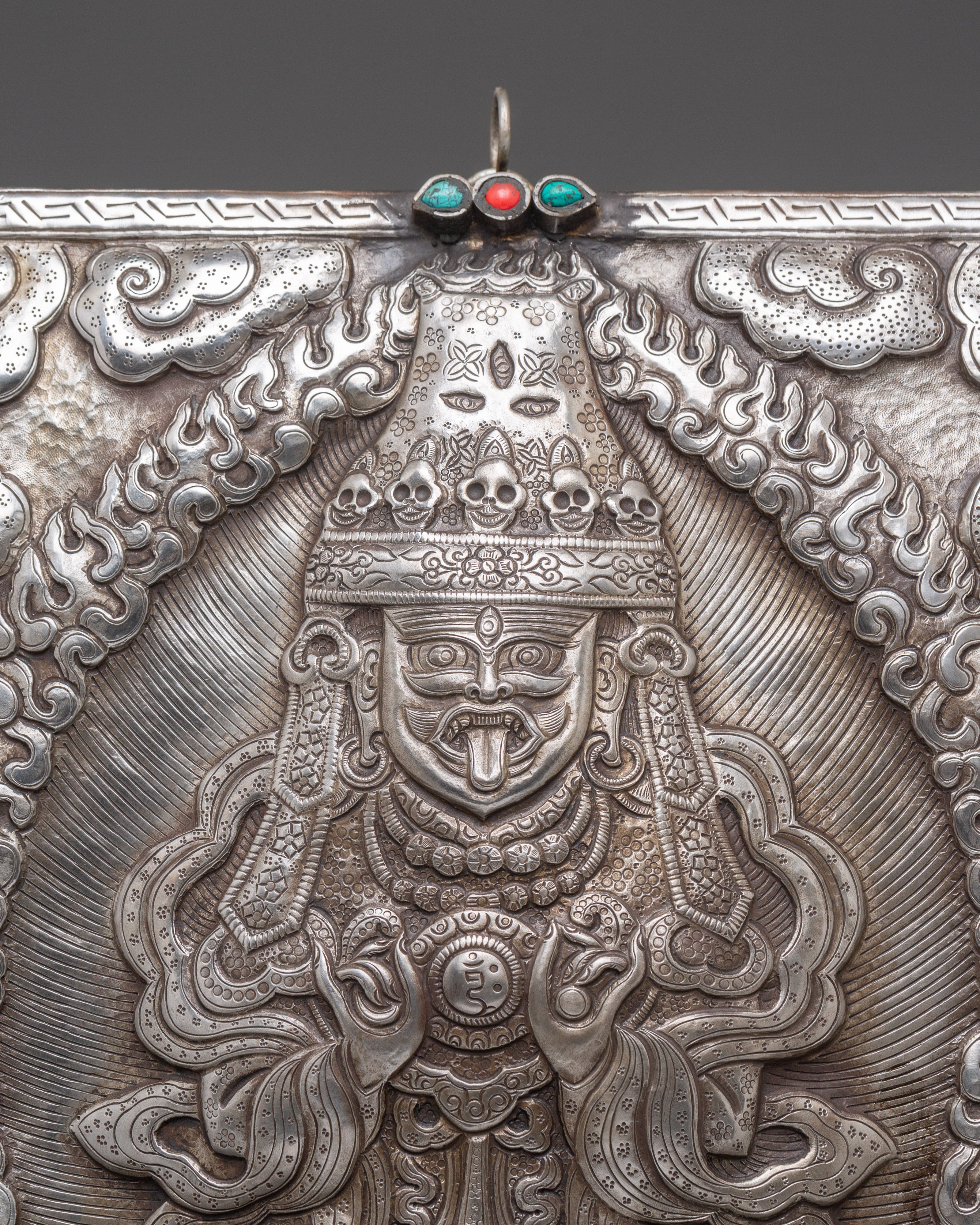 Tibetan Traditional Wall Hanging | Spiritual Decor with Iron & Stone Accents
