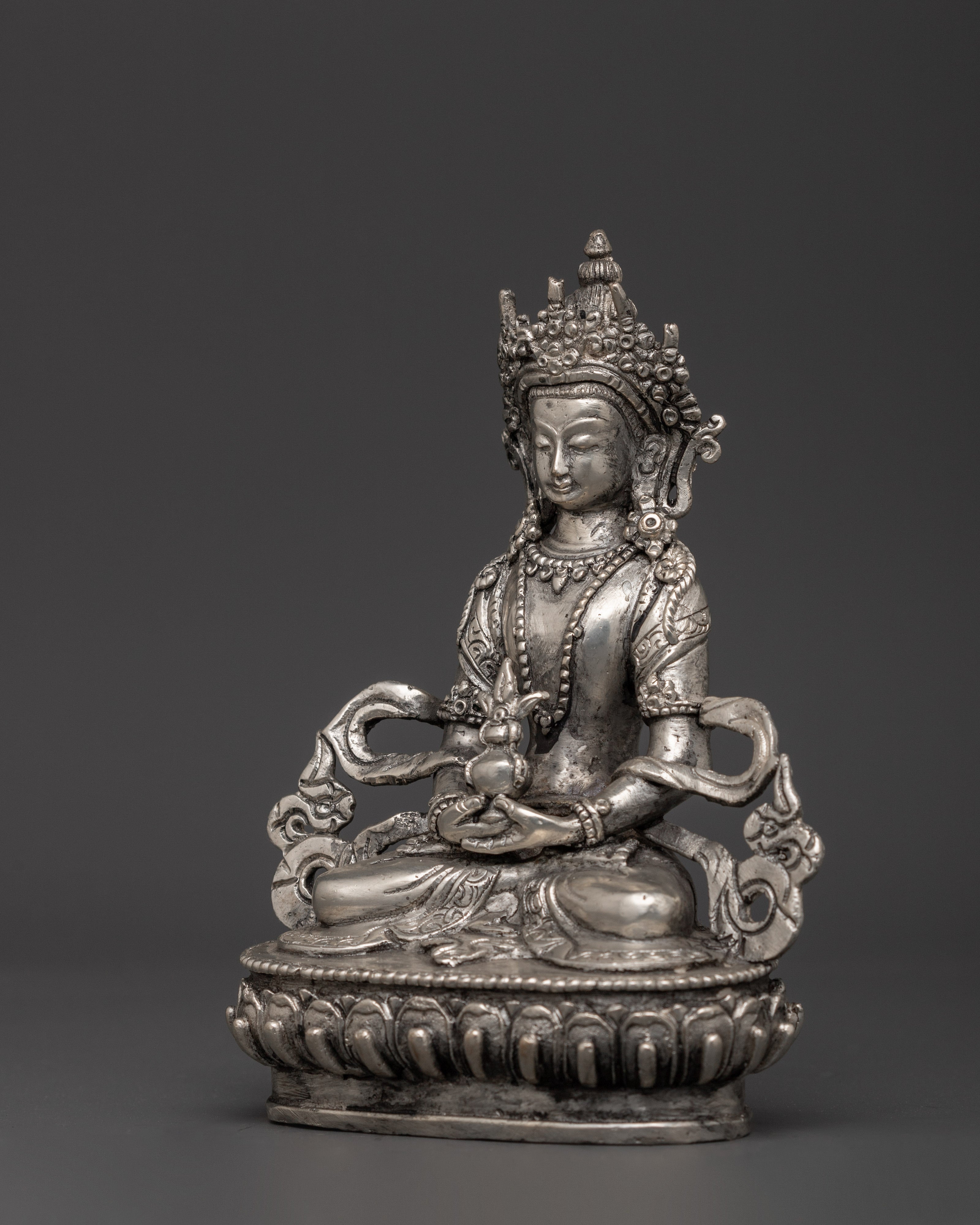 Amitayus Copper Body Silver Plated Statue | Buddhist Meditation Decor
