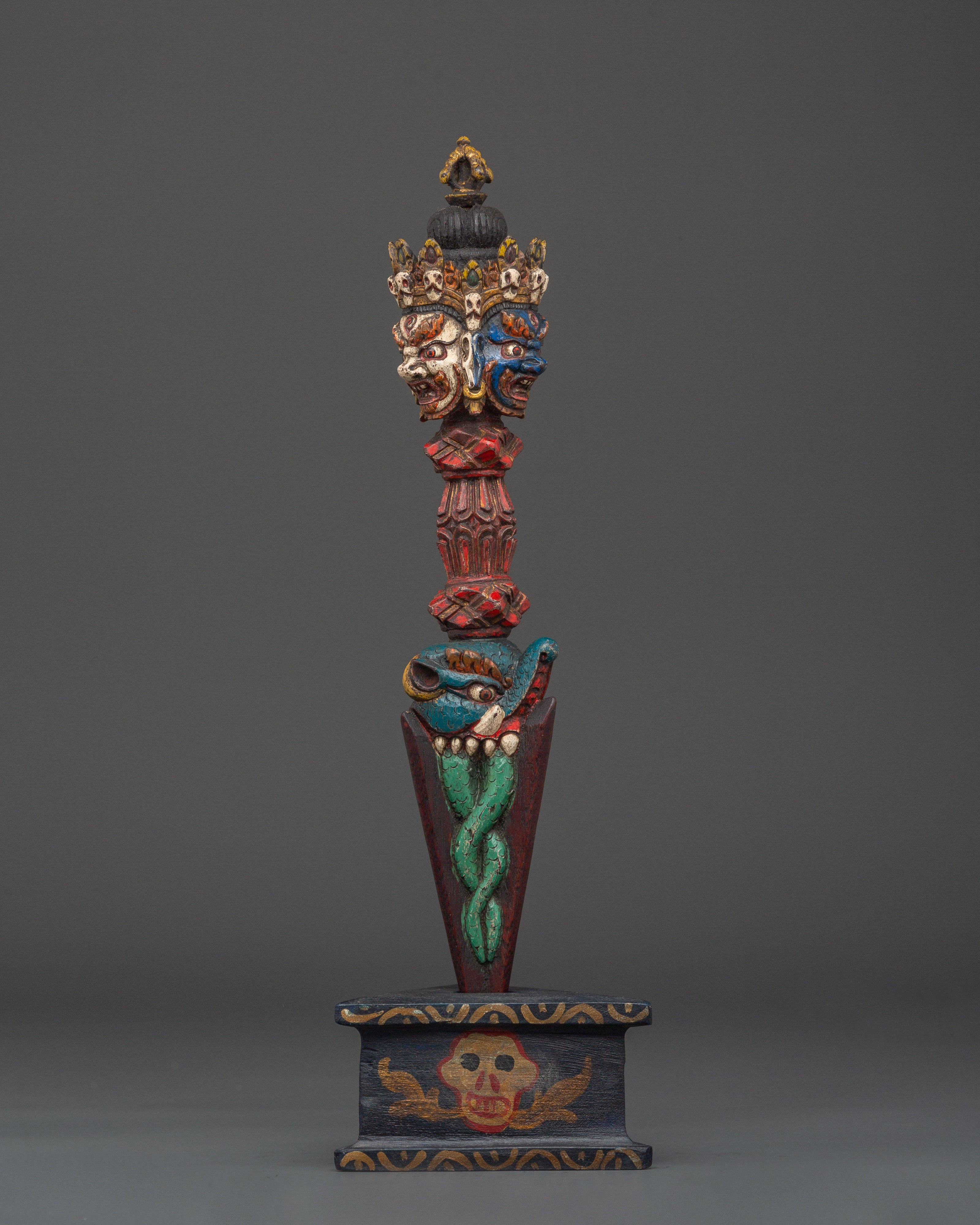 Tibetan Wooden Phurba | Sacred Tantric Artifact