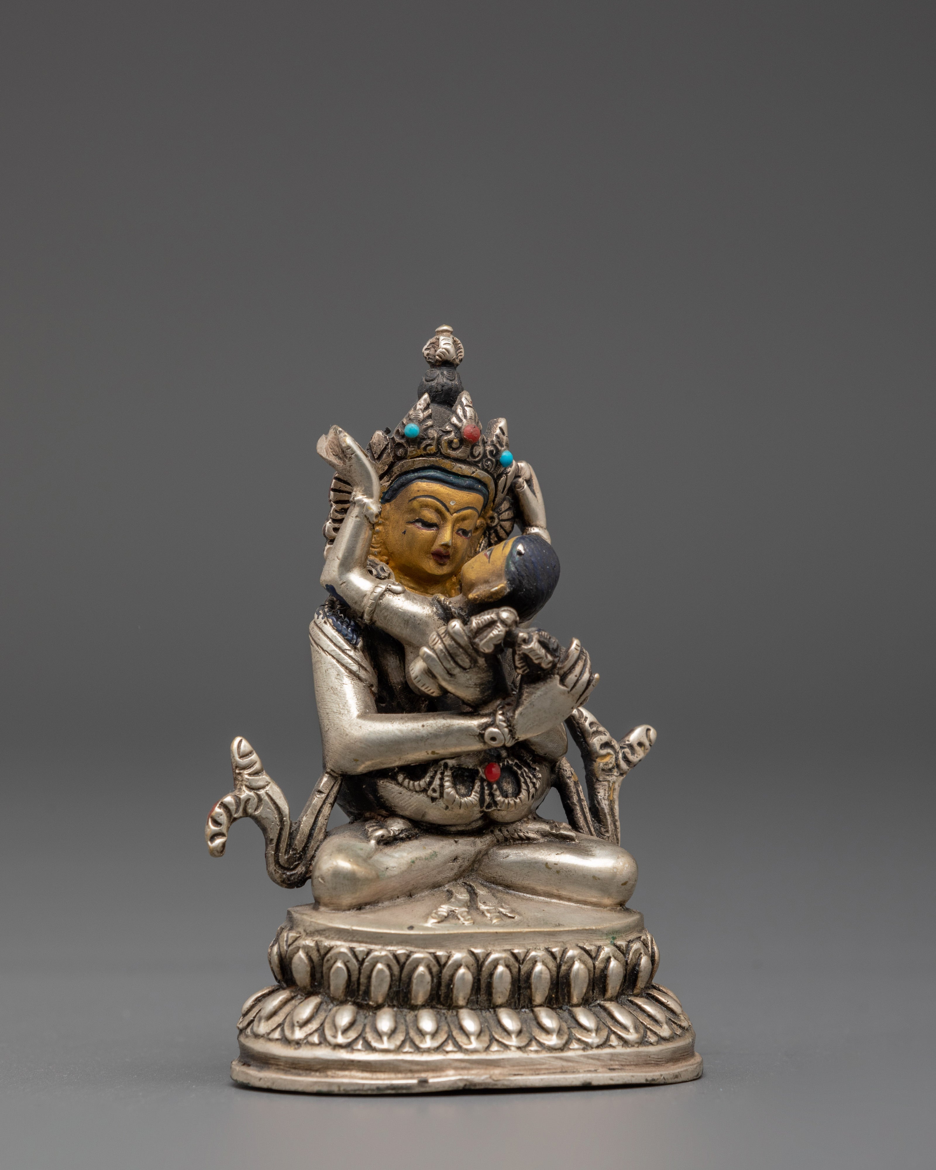 Silver Plated Vajradhara with Consort Statue | The Embodiment of Ultimate Union