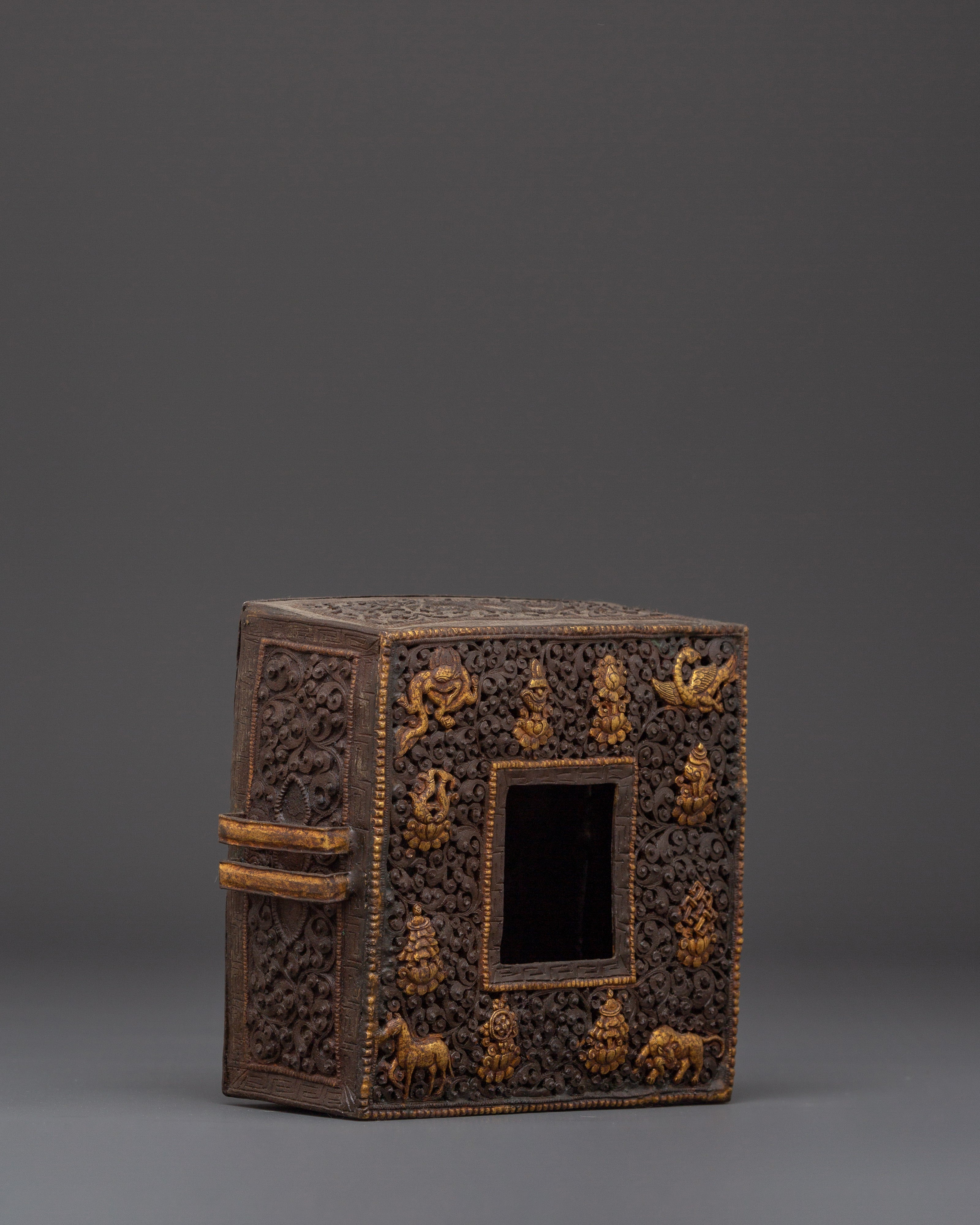 Gold-Plated Prayer Box | Tibetan Ghau Box