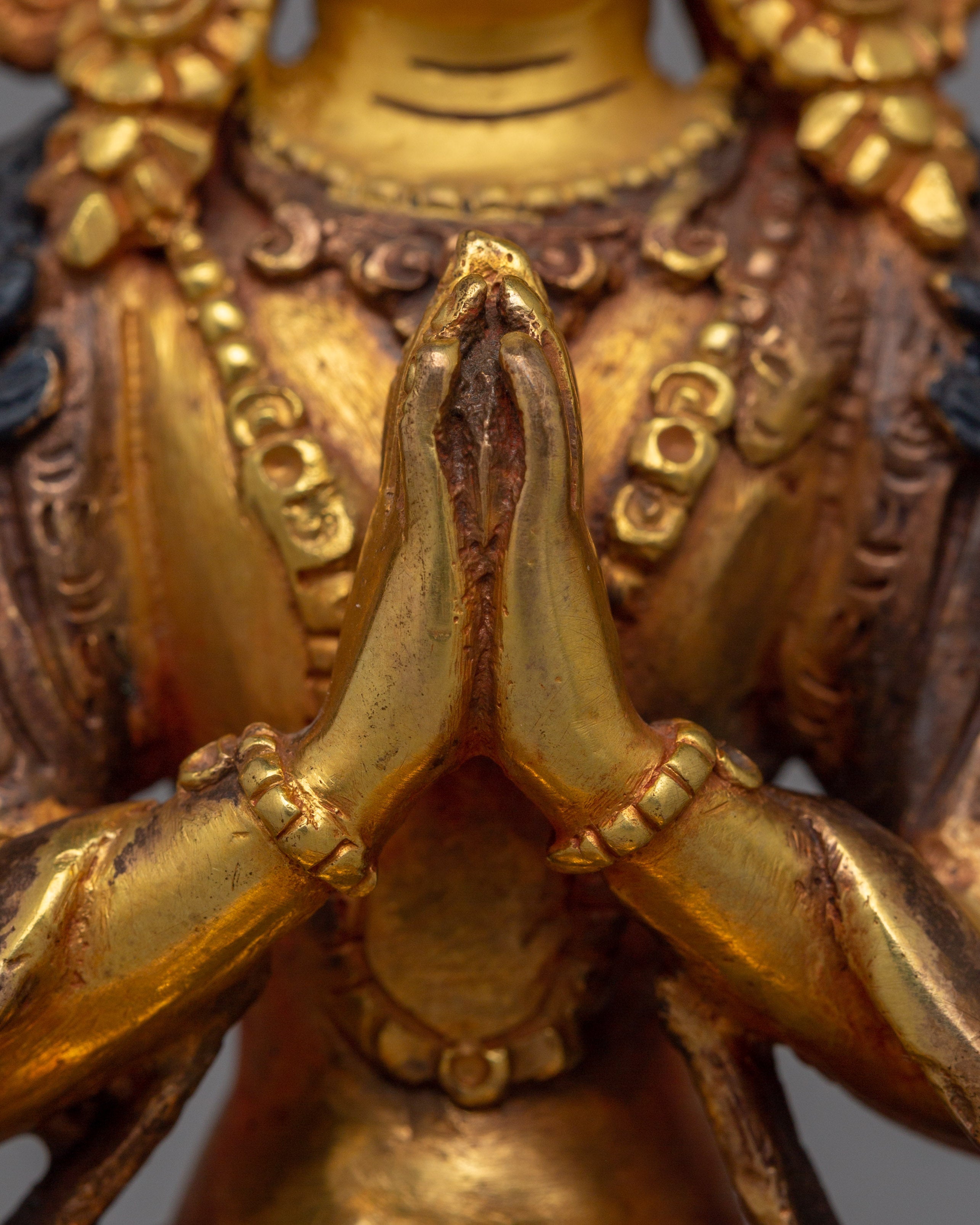 Gold Plated Chenrezig Statue | Avalokiteshvara Copper Buddha