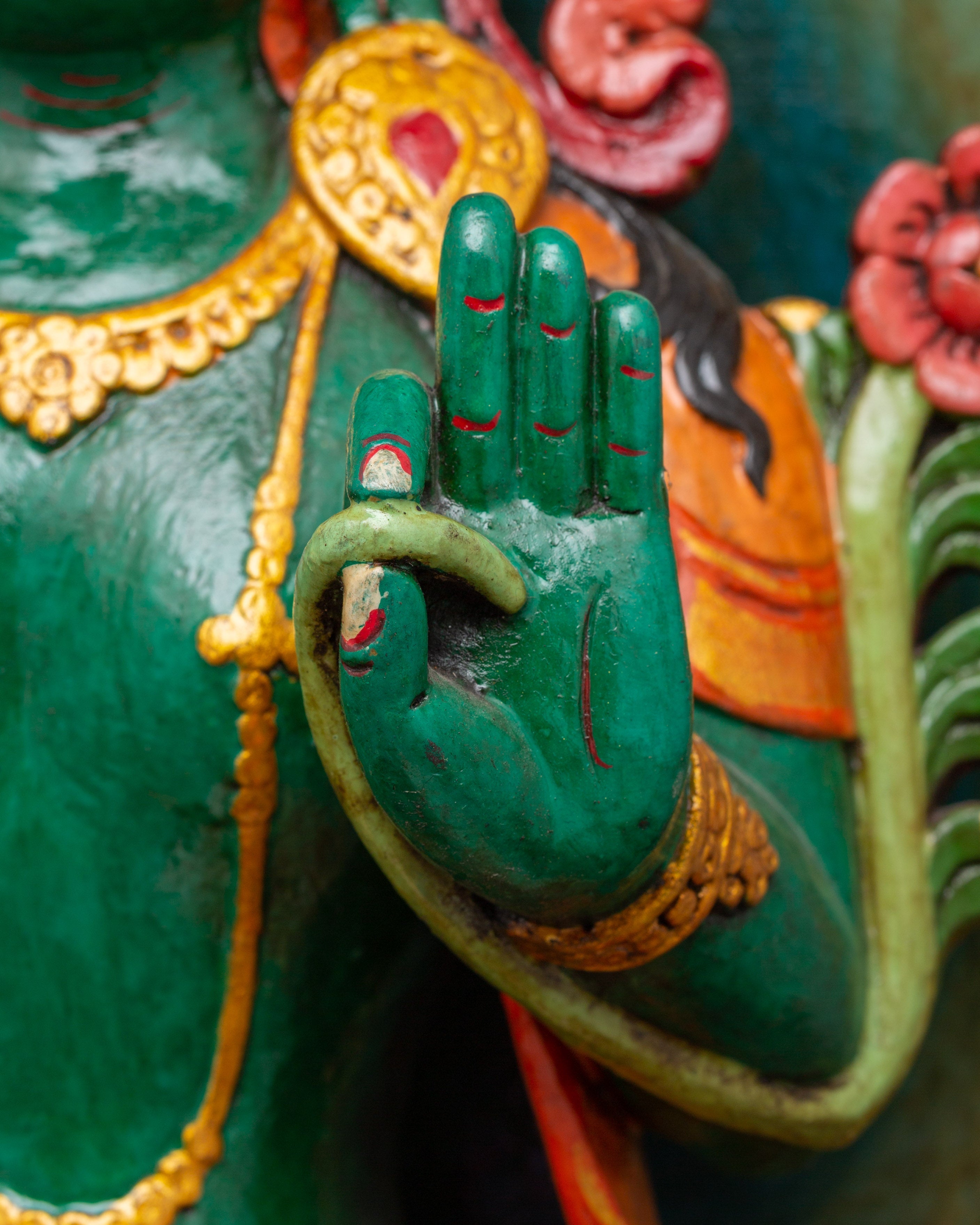 Green Tara Wooden Statue | Symbol of Compassion & Protection
