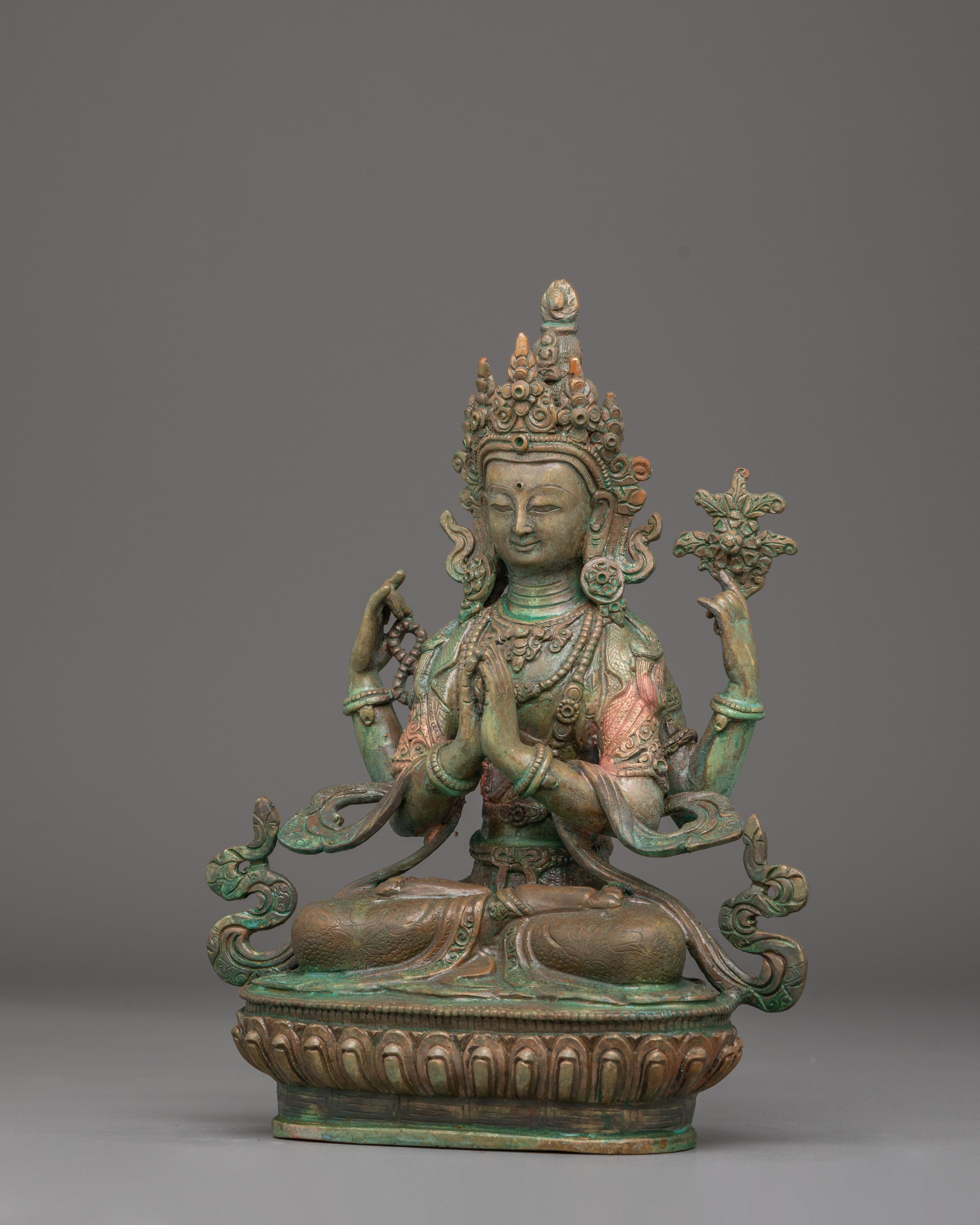Oxidized Copper Statue of Chenrezig | The Compassionate Bodhisattva