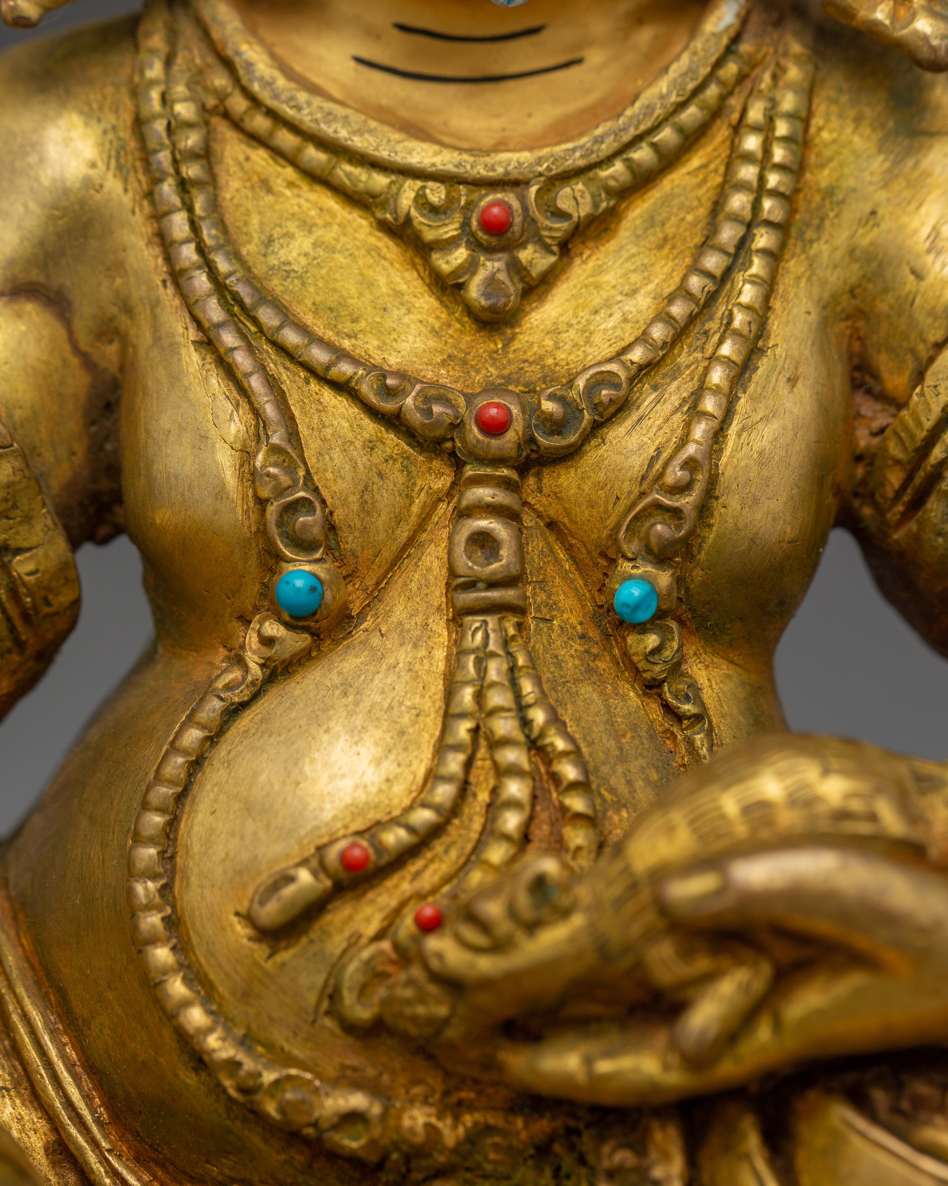 Wealth Icon Dzambhala Handmade Statue | Copper Body, Gold Gilded, Acrylic Color