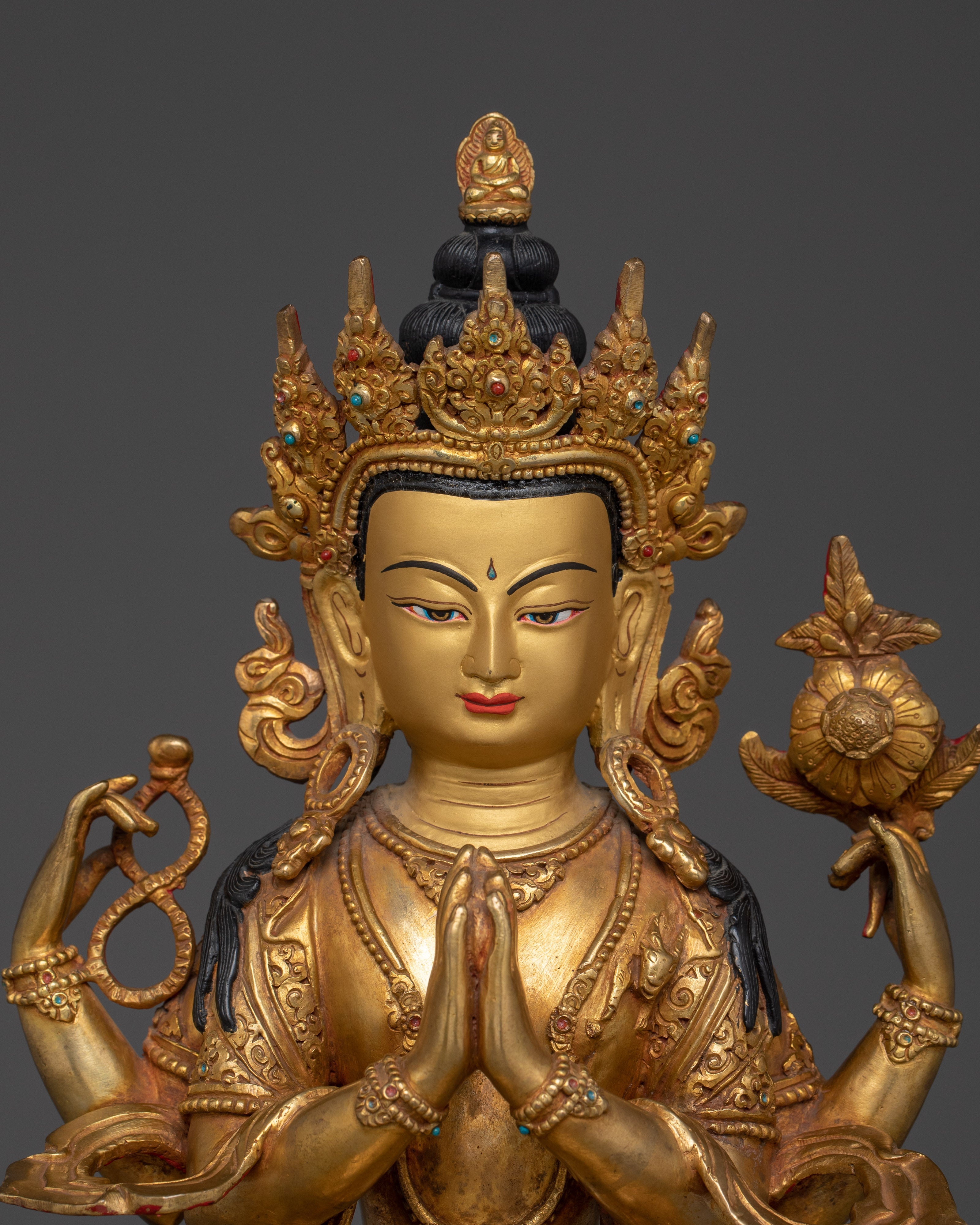 Copper Body Chenrezig Statue | Compassion Bodhisattva for Meditation Altar