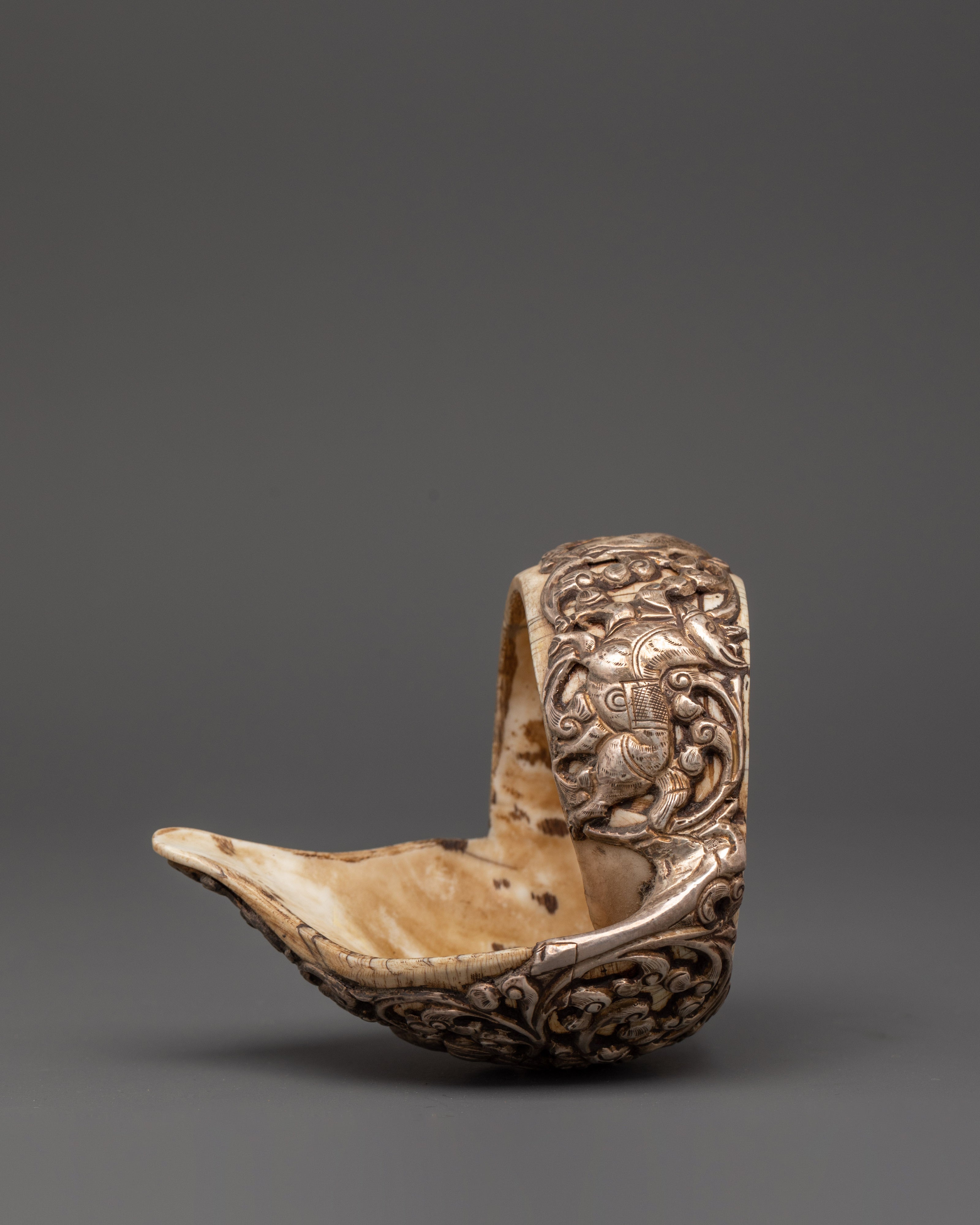 Conch Shell and Pure Silver Bangle | Hand-Carved Ritual Jewelry