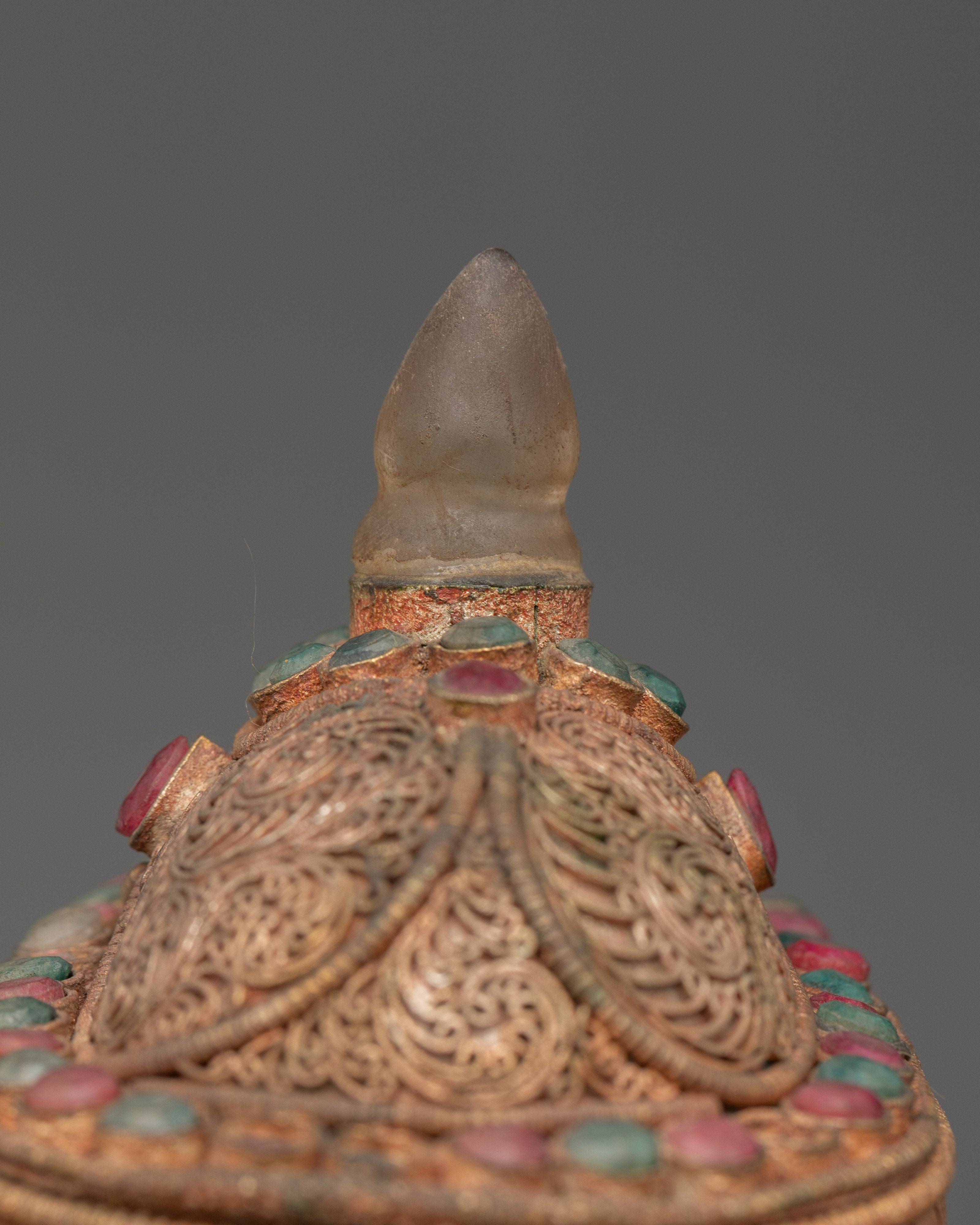 Buddhist Kapala Ritual Tool | Tantric Skull Cup with Coral and Turquoise Decorations