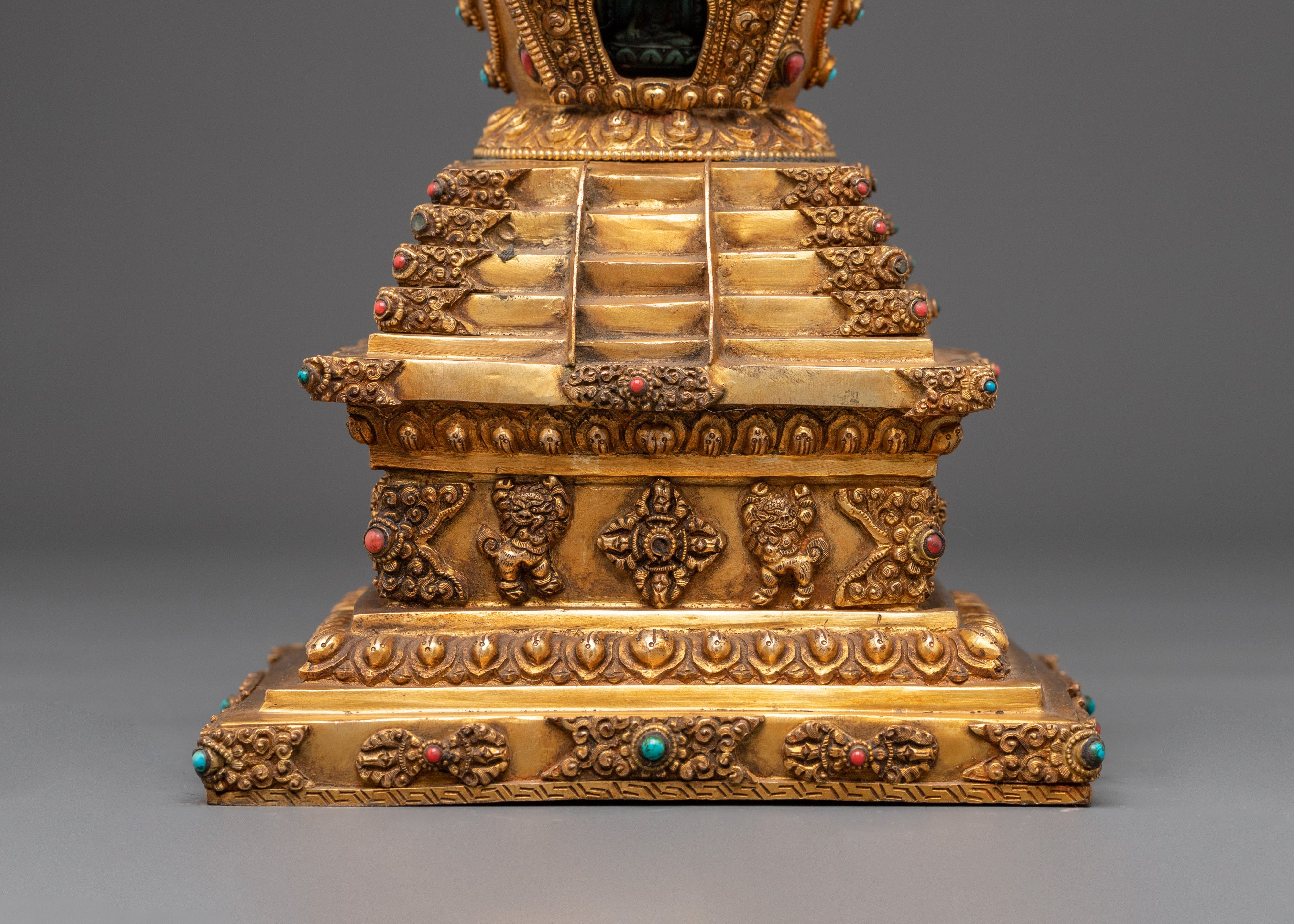 Sacred Buddhist Altar Stupa | Gold Plated Tibetan Shrine Decor