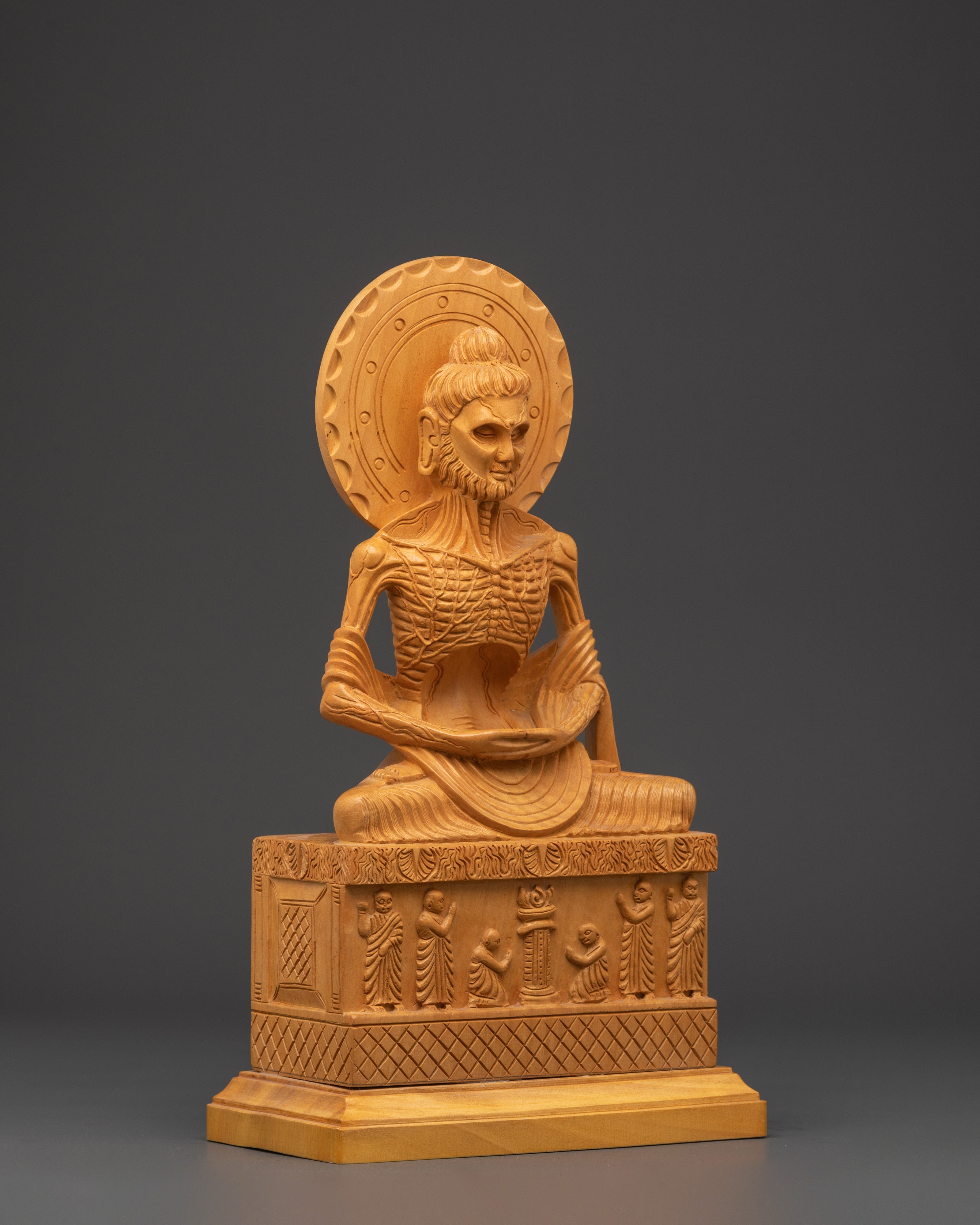 Handcarved Fasting Buddha Shakyamuni Statue | Wooden Ascetic Sculpture