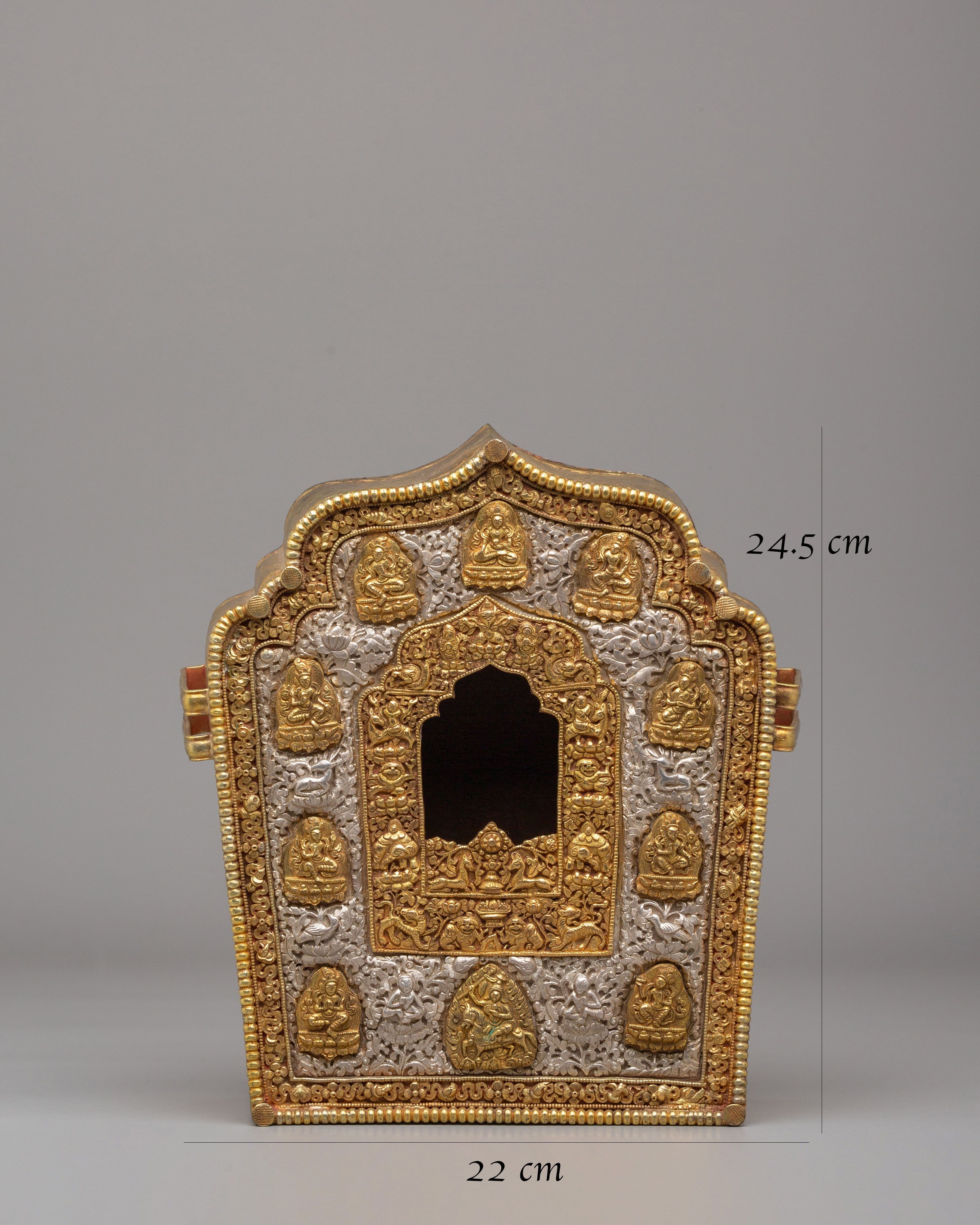 Deities Carved Ghau Box | Himalayan Amulet Box