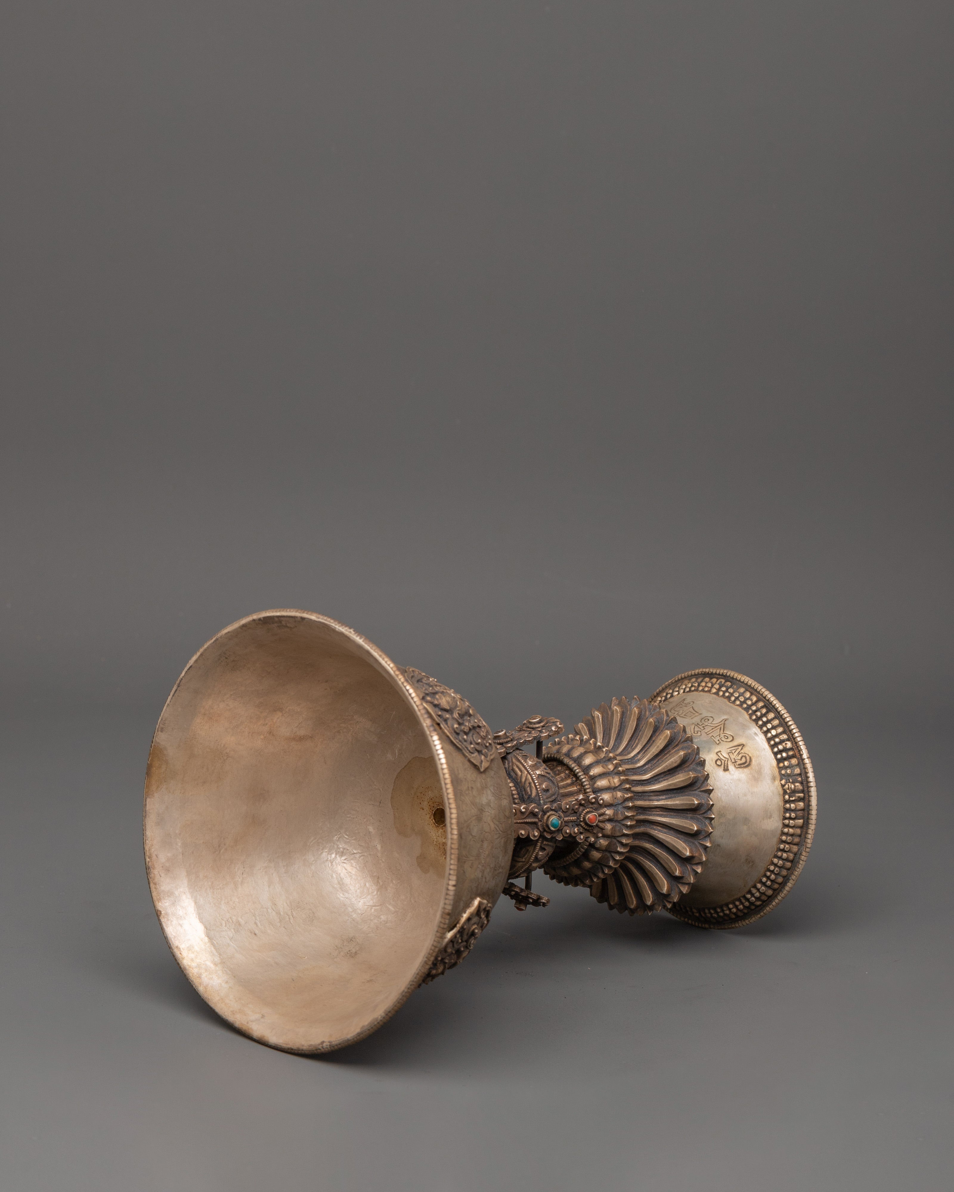 Tibetan Buddhist Butter Lamp | Sacred Tibetan Ritual Lamp in Pure Silver