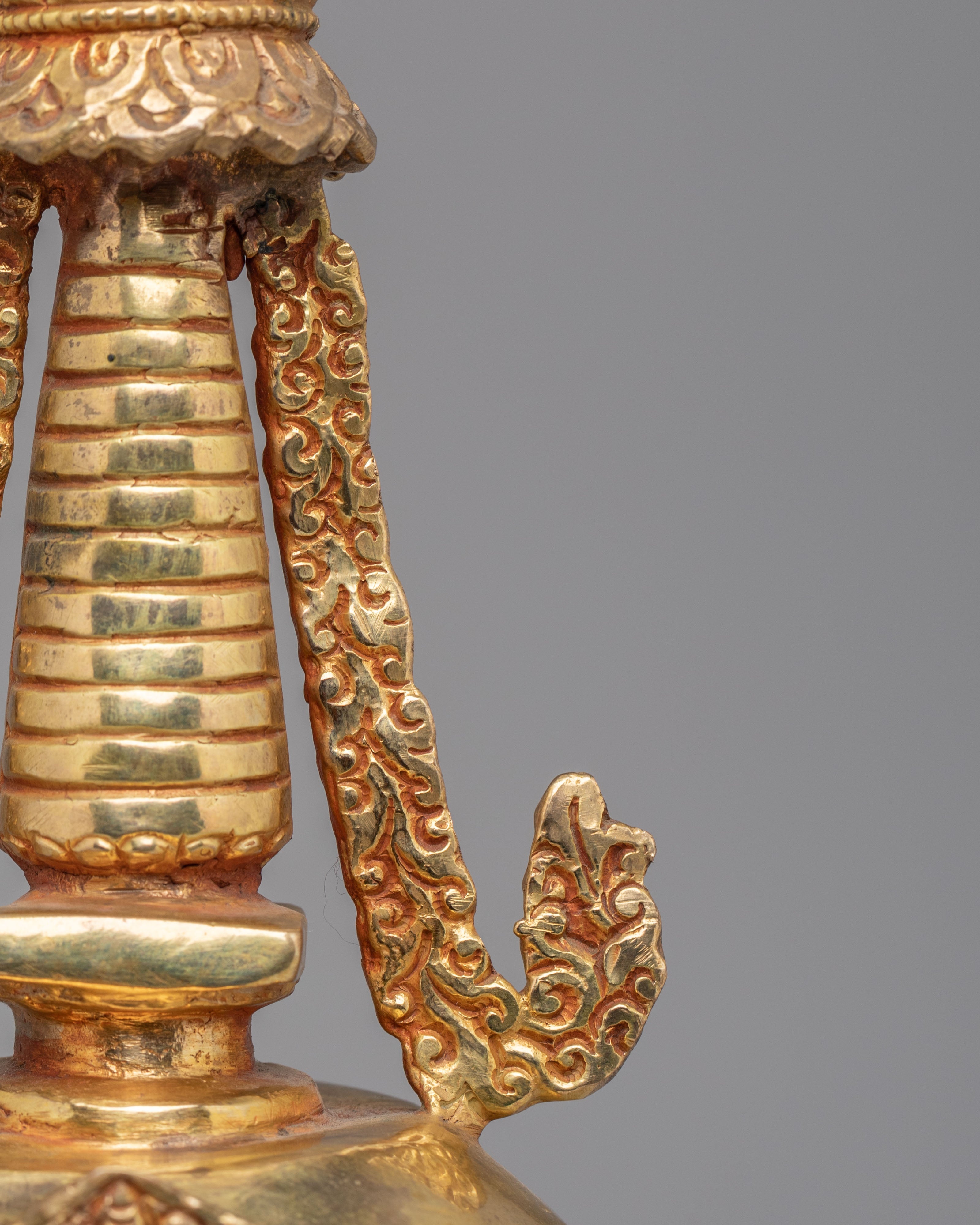Sacred Altar Enlightenment Chorten | Gold Plated Copper Altar Sculpture