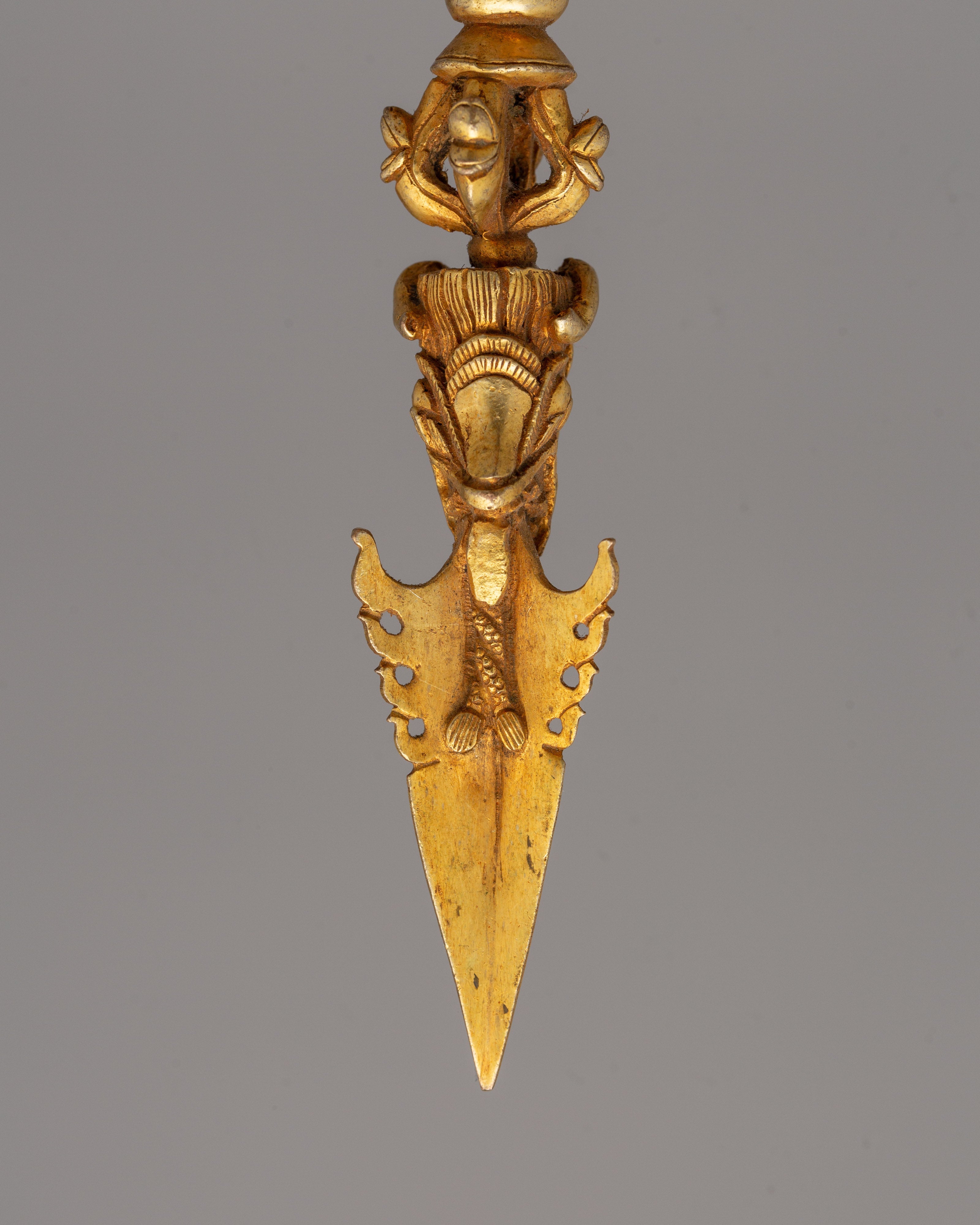 Handcrafted Tibetan Gold Phurba Dagger | Copper Vajrakila for Meditation Practices