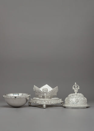 Silver Ritual Offering Kapala Bowl | Handcrafted Skull Cup