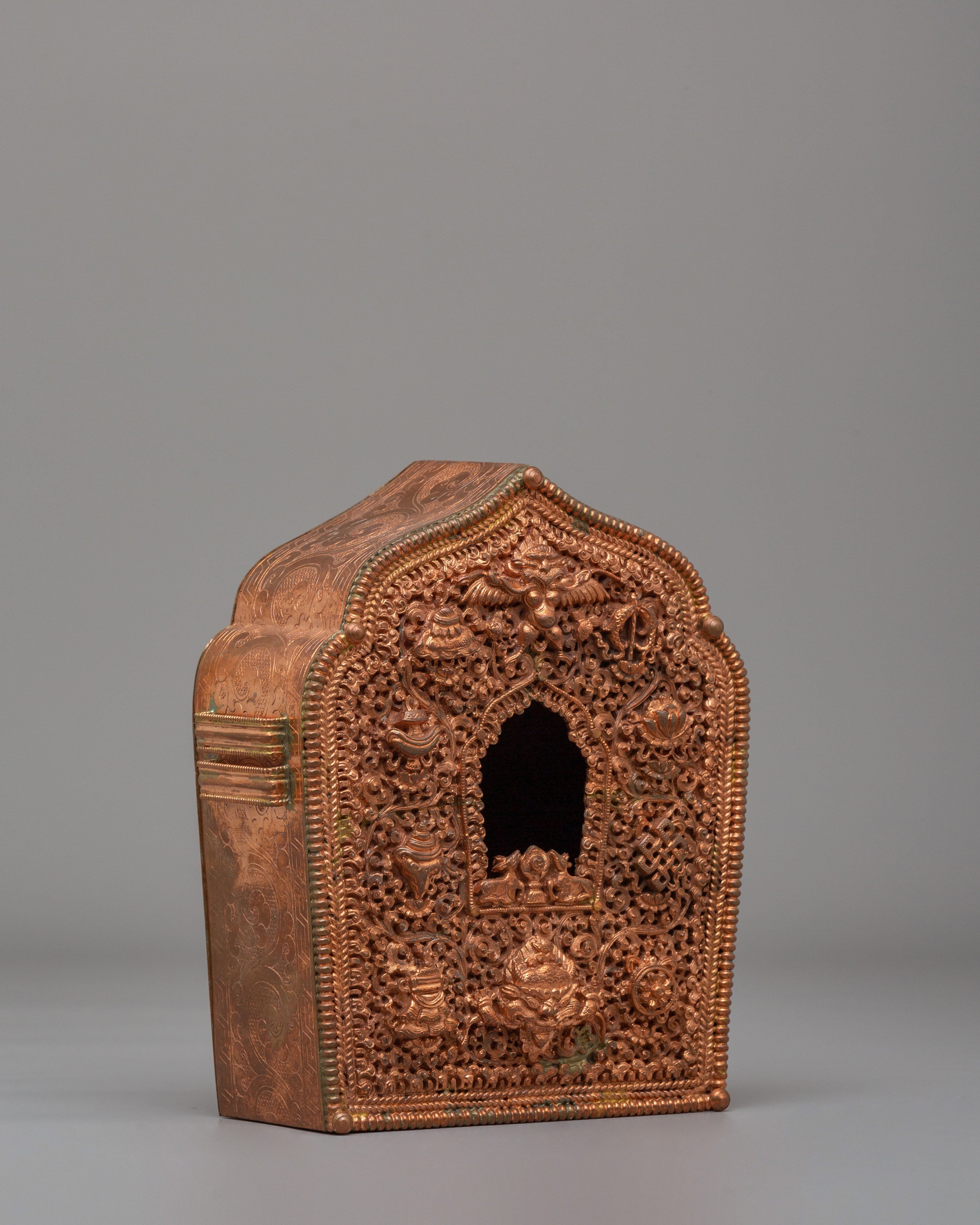 Handcrafted Himalayan Ghau Box | Copper Buddhist Ritual Shrine