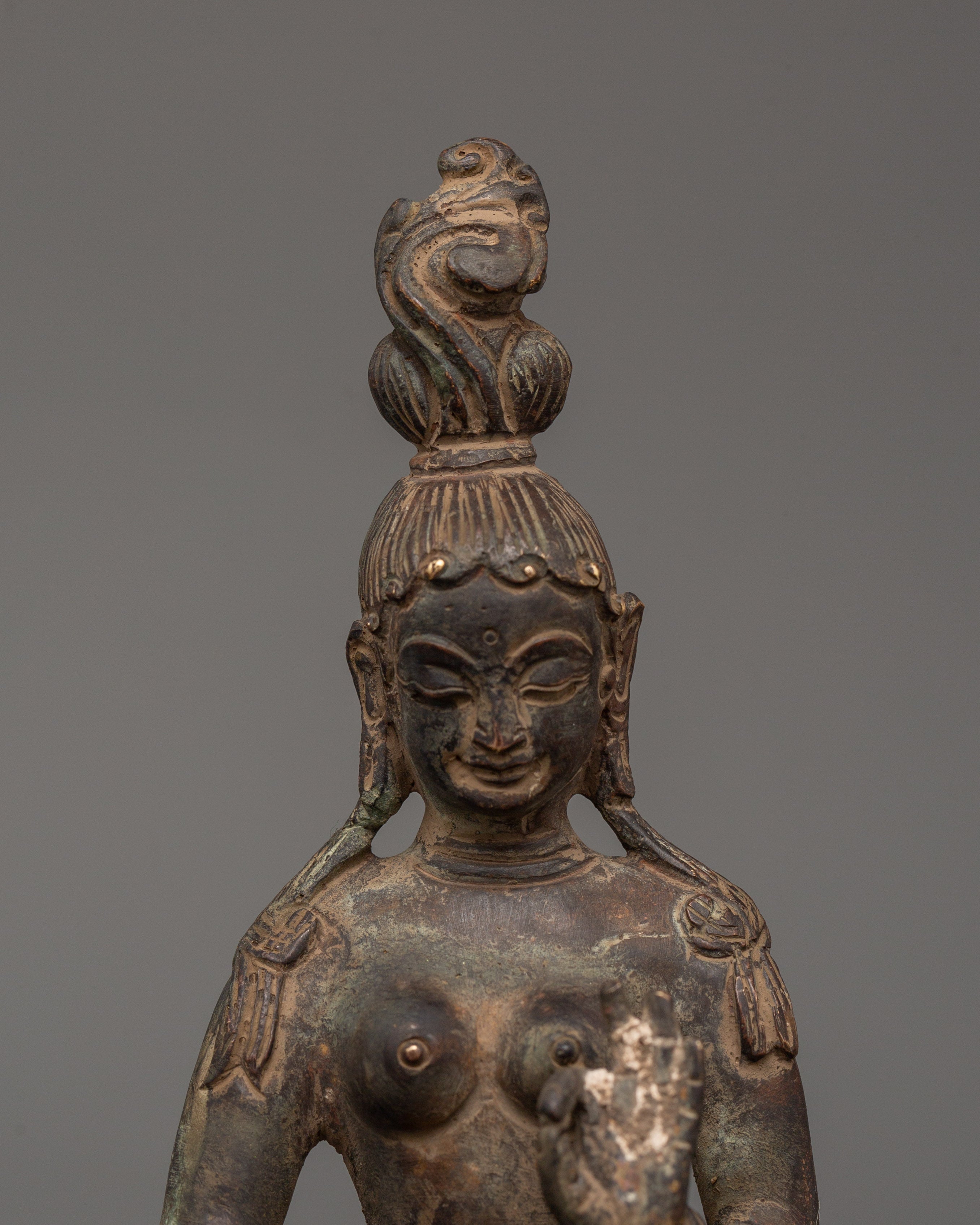 Green Tara Statue in Antique Copper Finish | Tibetan Goddess of Compassion & Protection