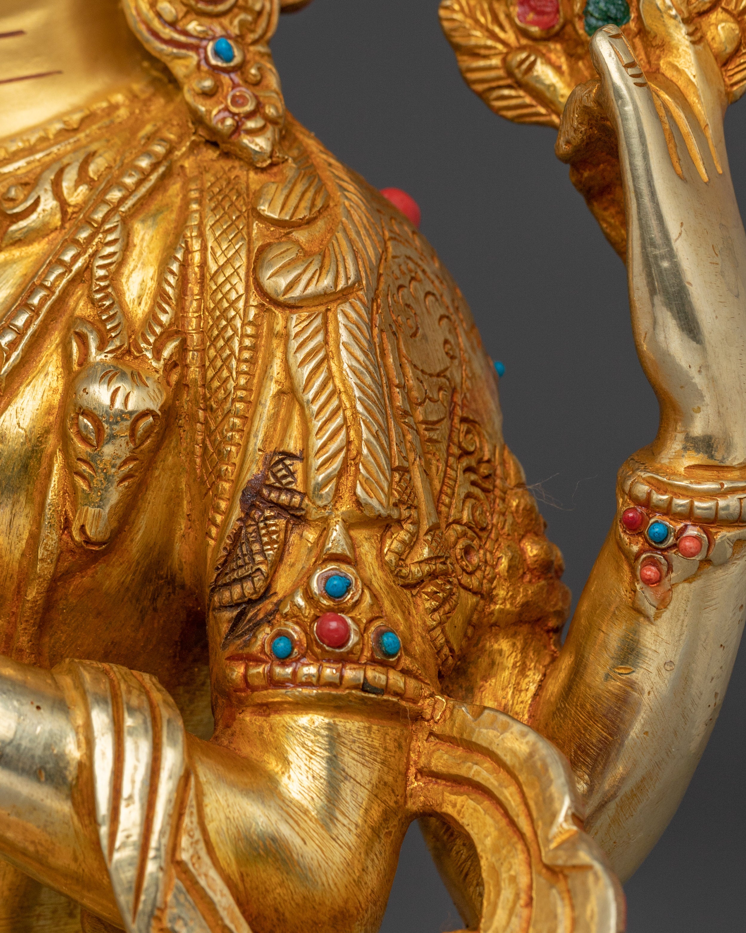 Handcrafted Chenrezig Copper Artwork with Gemstones Statue | Meditation & Spiritual Decor