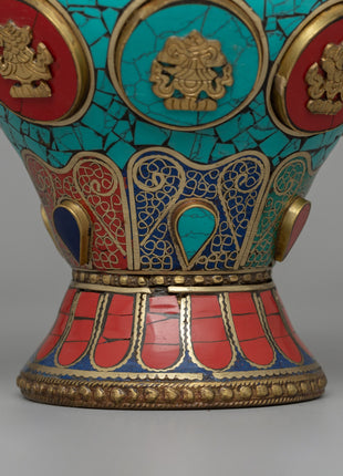 Tibetan Flower Vase with Brass | A Sacred Decorative Masterpiece