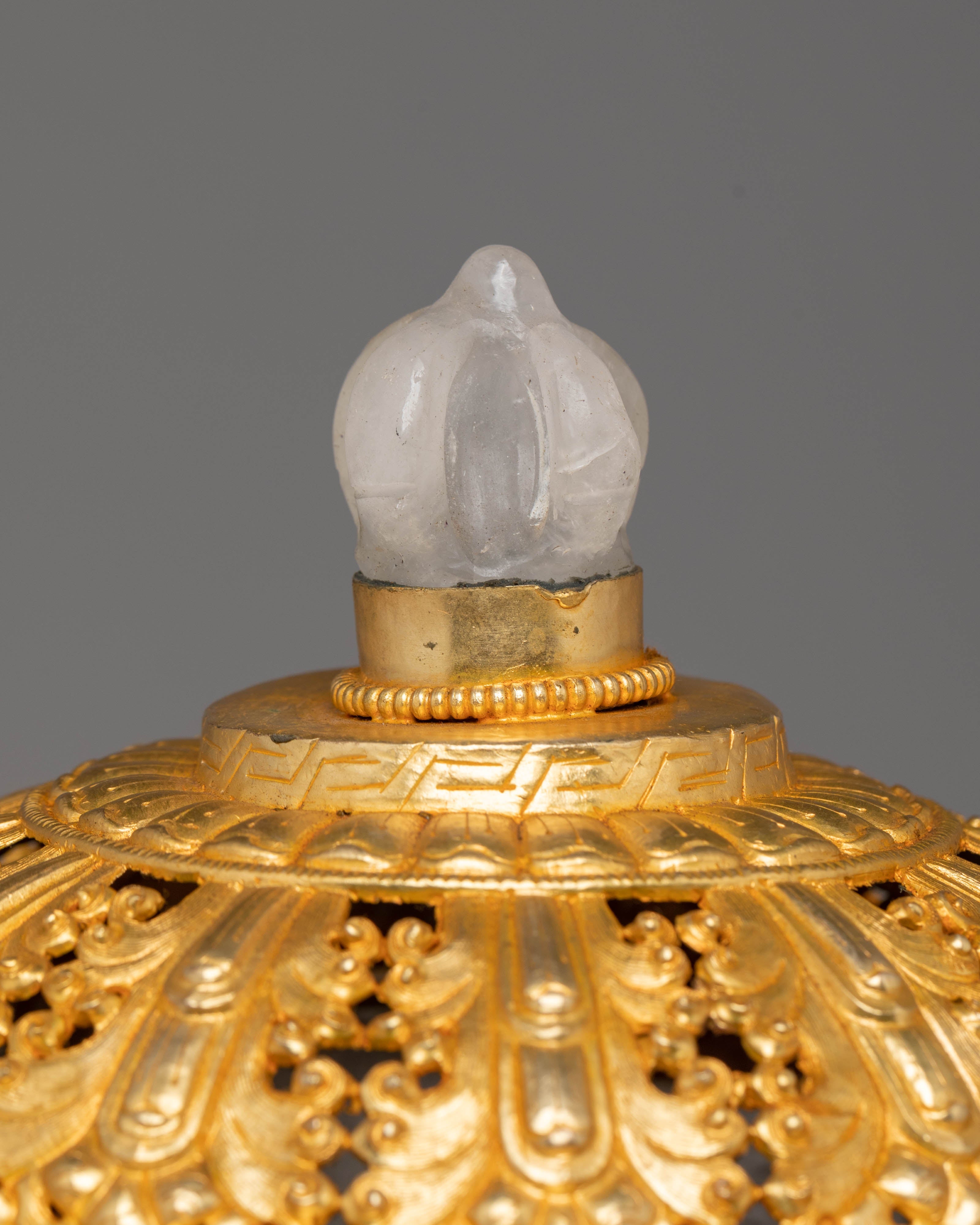 Spiritual Buddhist Dhupur Rice Pot | Gold-Plated Copper with Coral & Turquoise